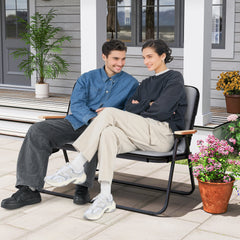 Double Camping Chair 2-Person with Detachable Cushion and Side Pocket -Grey