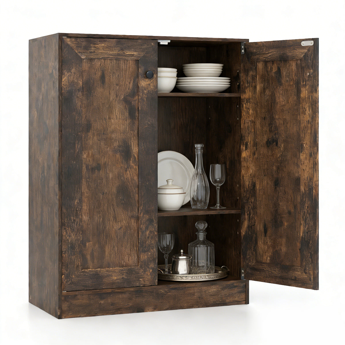 Double Door Storage Cabinet Wooden Sideboard Freestanding Kitchen Cupboard with Doors-Rustic Brown