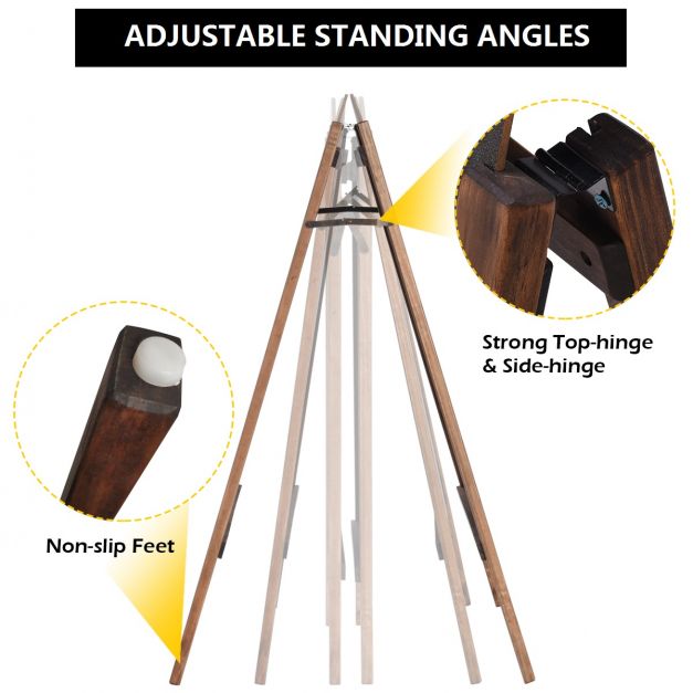 Close up of the adjustable standing angles and hinges of a double sided A frame chalkboard sign