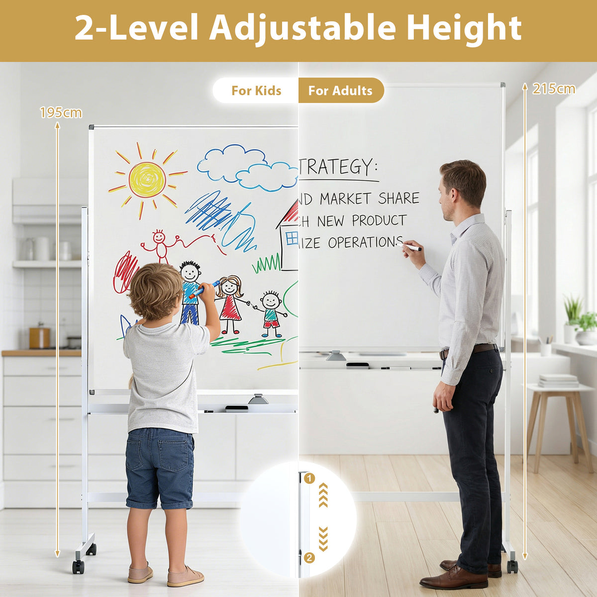 Double-Sided Magnetic Dry Erase Board with Stand-White
