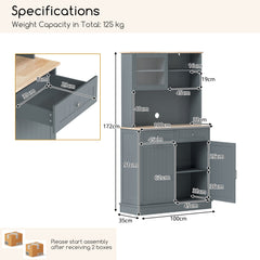 Double Tilt Out Trash Cabinet with Rubber Wood Countertop for Kitchen Dining Room-Grey