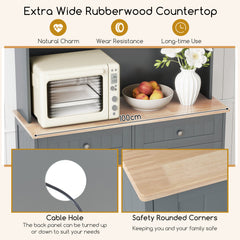 Double Tilt Out Trash Cabinet with Rubber Wood Countertop for Kitchen Dining Room-Grey
