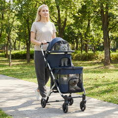 Double Pet Stroller with 2 Detachable Carriers 4-in-1 Foldable Dog Jogger Car Seat-Navy