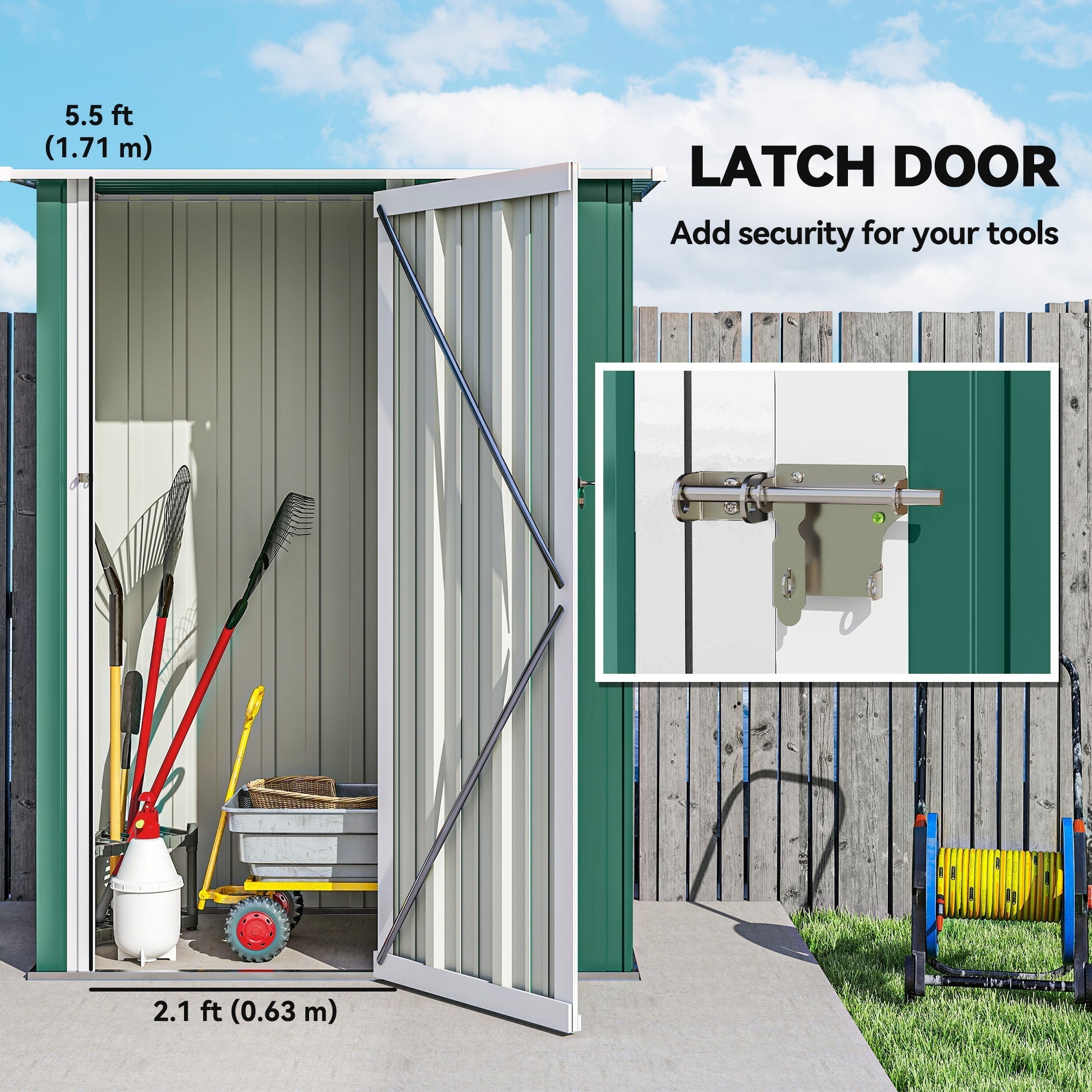 Outsunny 5x3 Garden Shed Metal Outdoor Tool Shed with Sloped Roof, Lockable Door for Gardeners, Green