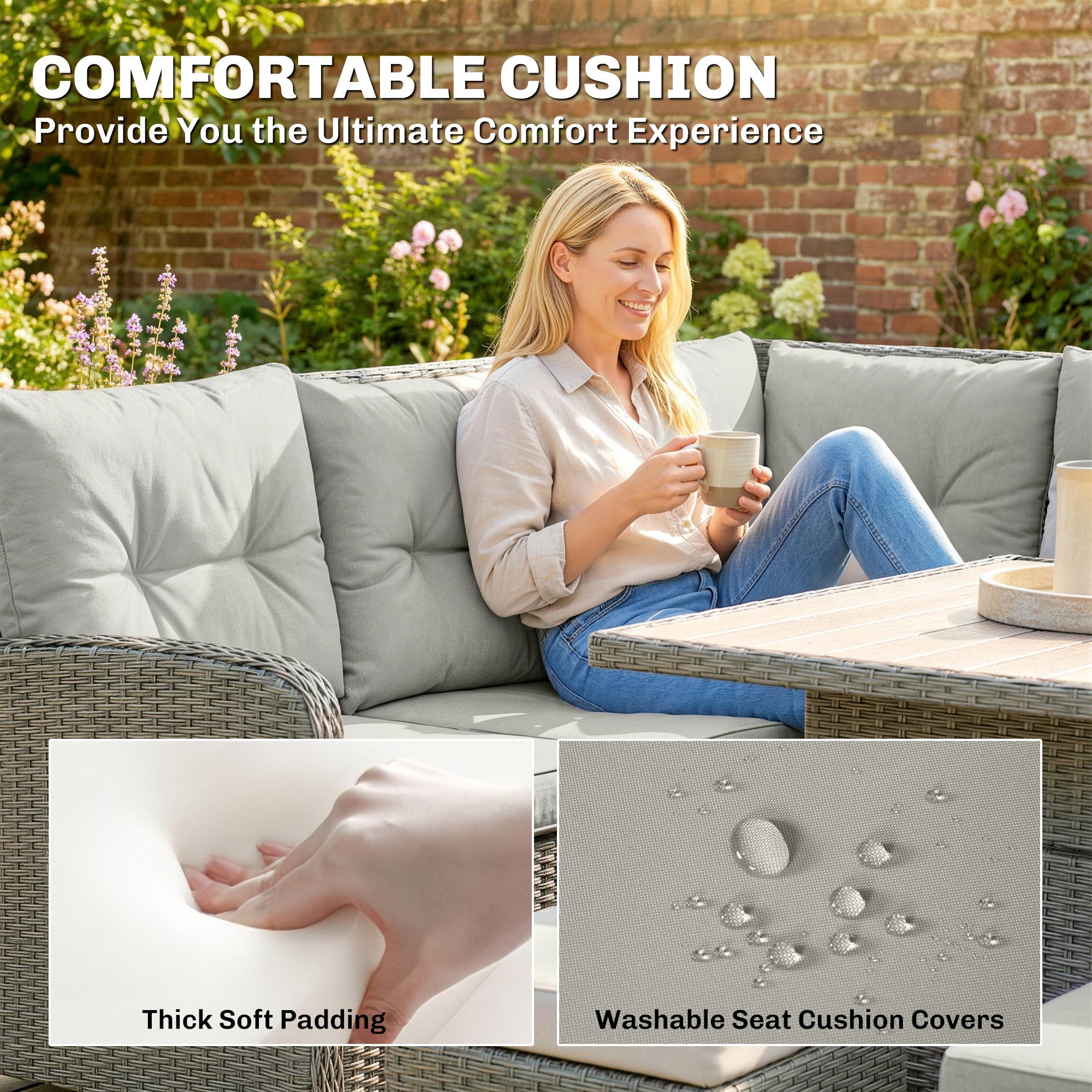 Outsunny 6 Pieces Outdoor PE Rattan Garden Furniture, Patio Wicker Sectional Conversation Corner Sofa