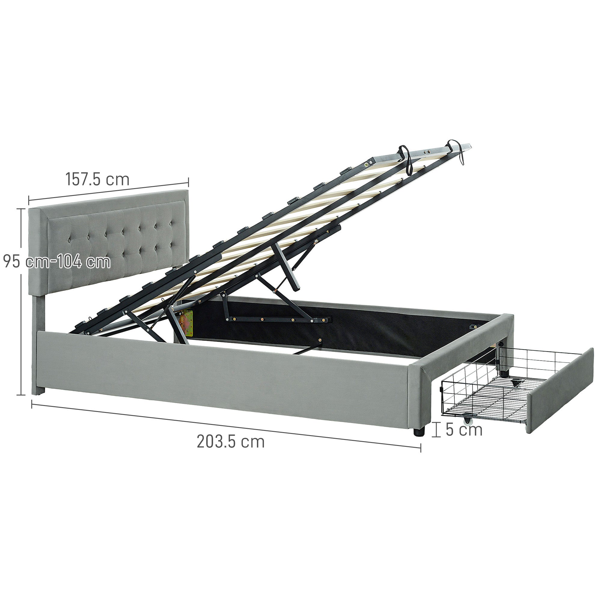 HOMCOM Double Size Ottoman Bed Frame, with Front Drawer - Grey