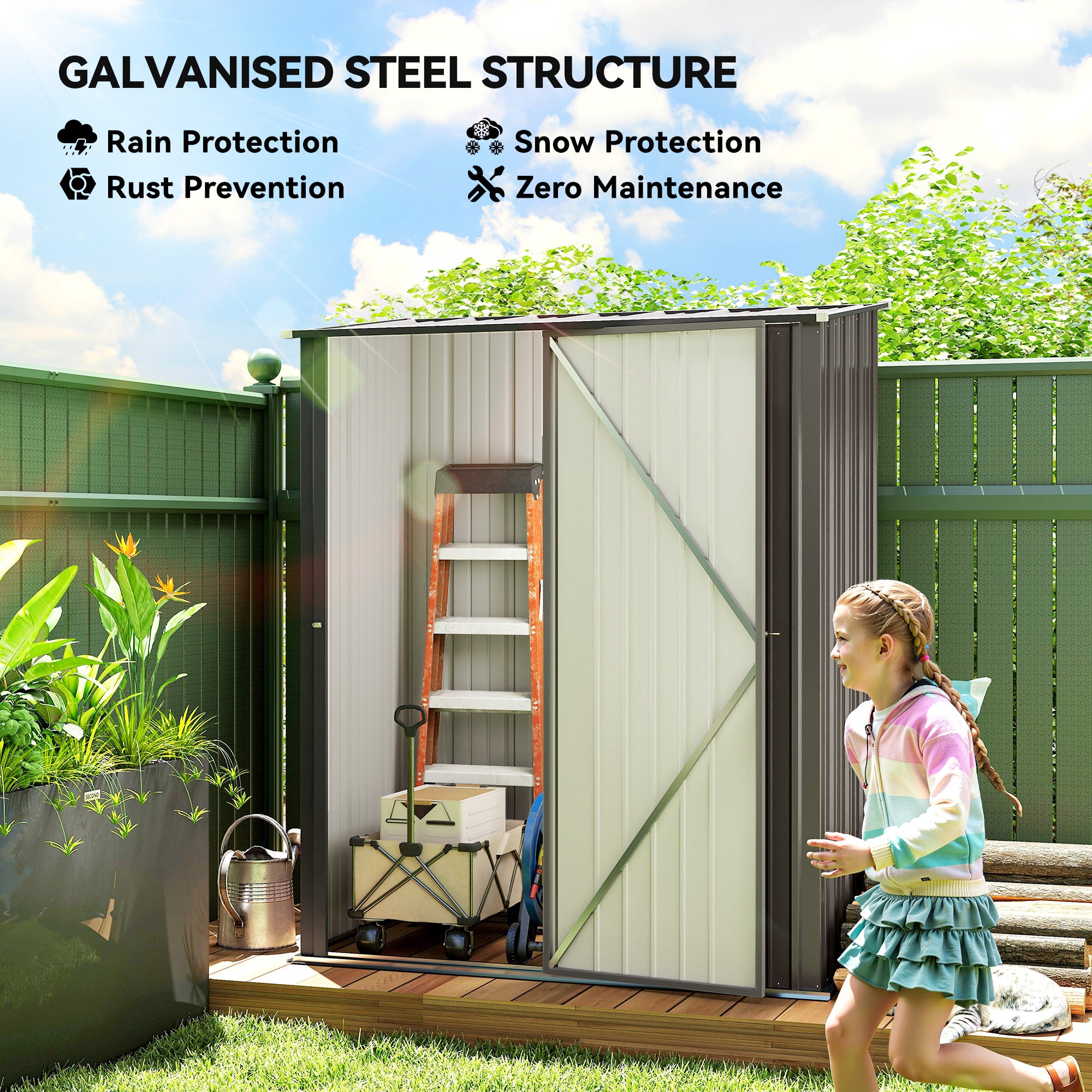 Outsunny 5.3 x 3.1ft Corrugated Steel Garden Shed - Light Grey