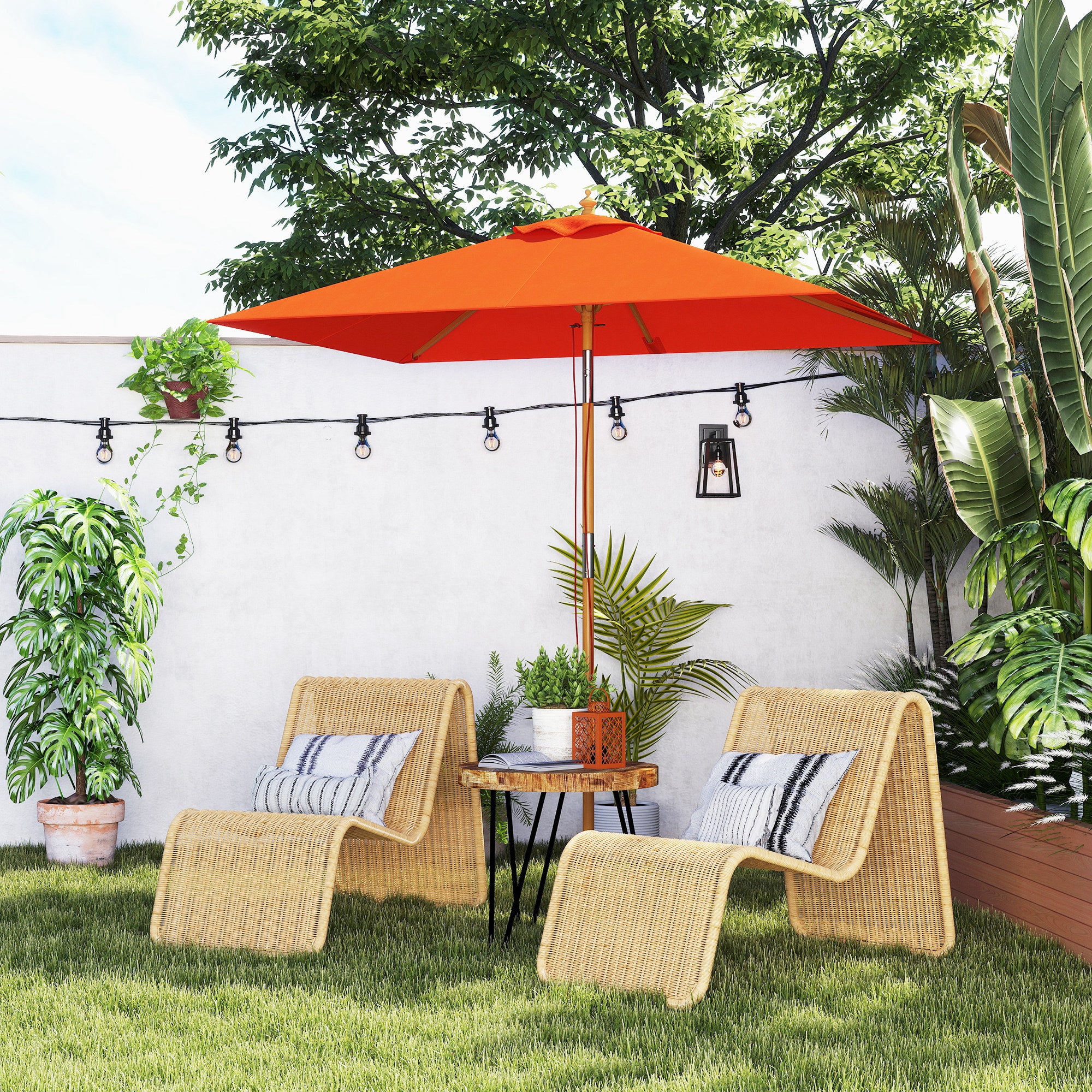 Outsunny 2m Tilting Wooden Pole Parasol - Orange
