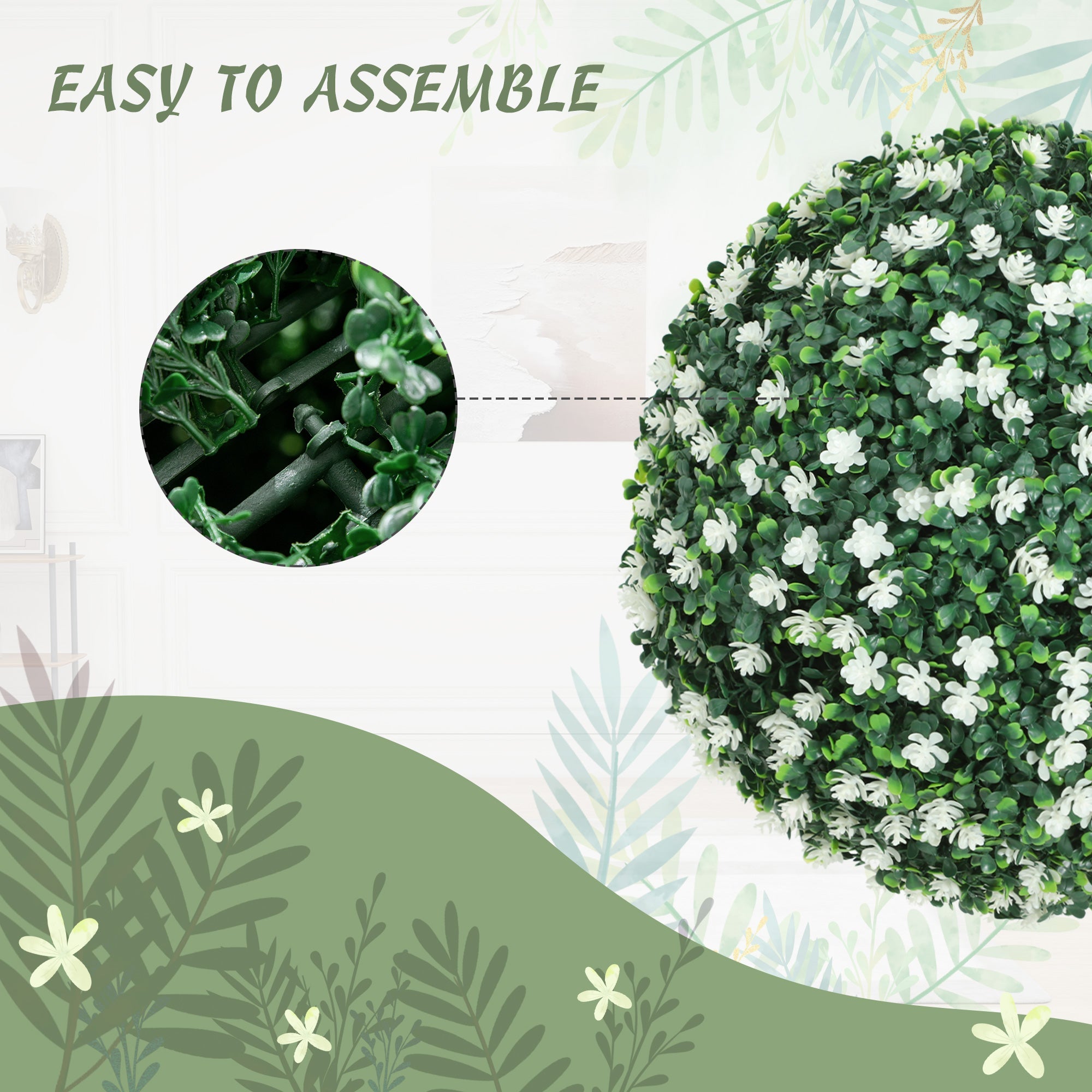 HOMCOM Set of Two Artificial Boxwood Balls Plants - White