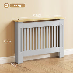 HOMCOM Slatted Radiator Cover, Painted Cabinet with Line Grill Design, 112L × 19W × 81H cm, Grey
