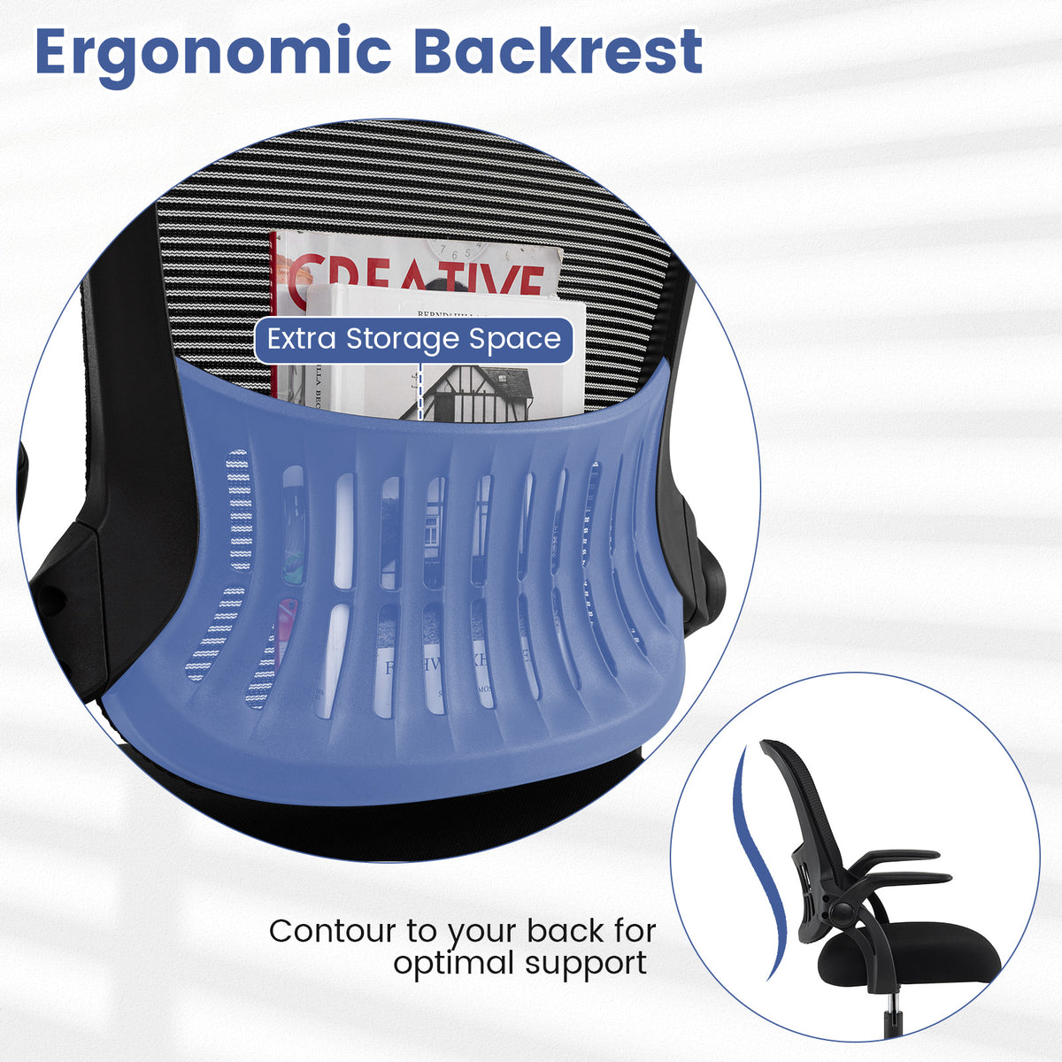 Drafting Chair Tall Mesh Swivel Task Chair with Flip Up Armrests and Adjustable Footrest Ring-Black