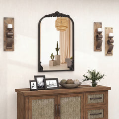 Dramatic Arched Wall Mirror with Baroque Ornate Frame-M