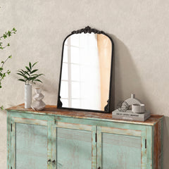 Dramatic Arched Wall Mirror with Baroque Ornate Frame-M