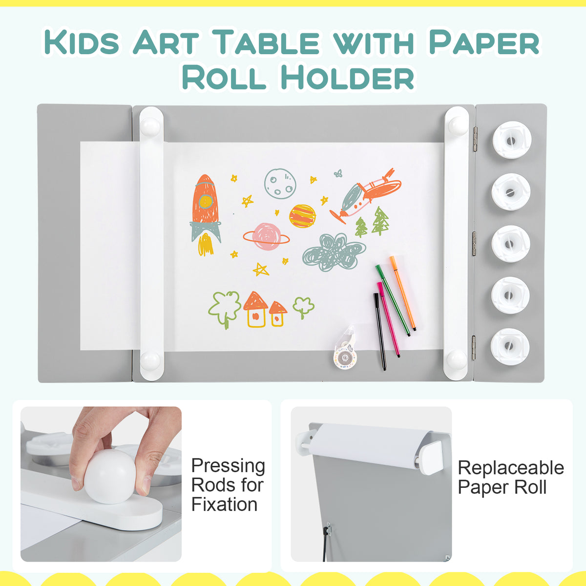 2-in-1 Kids Art Table and Art Easel Set with Chairs-Grey