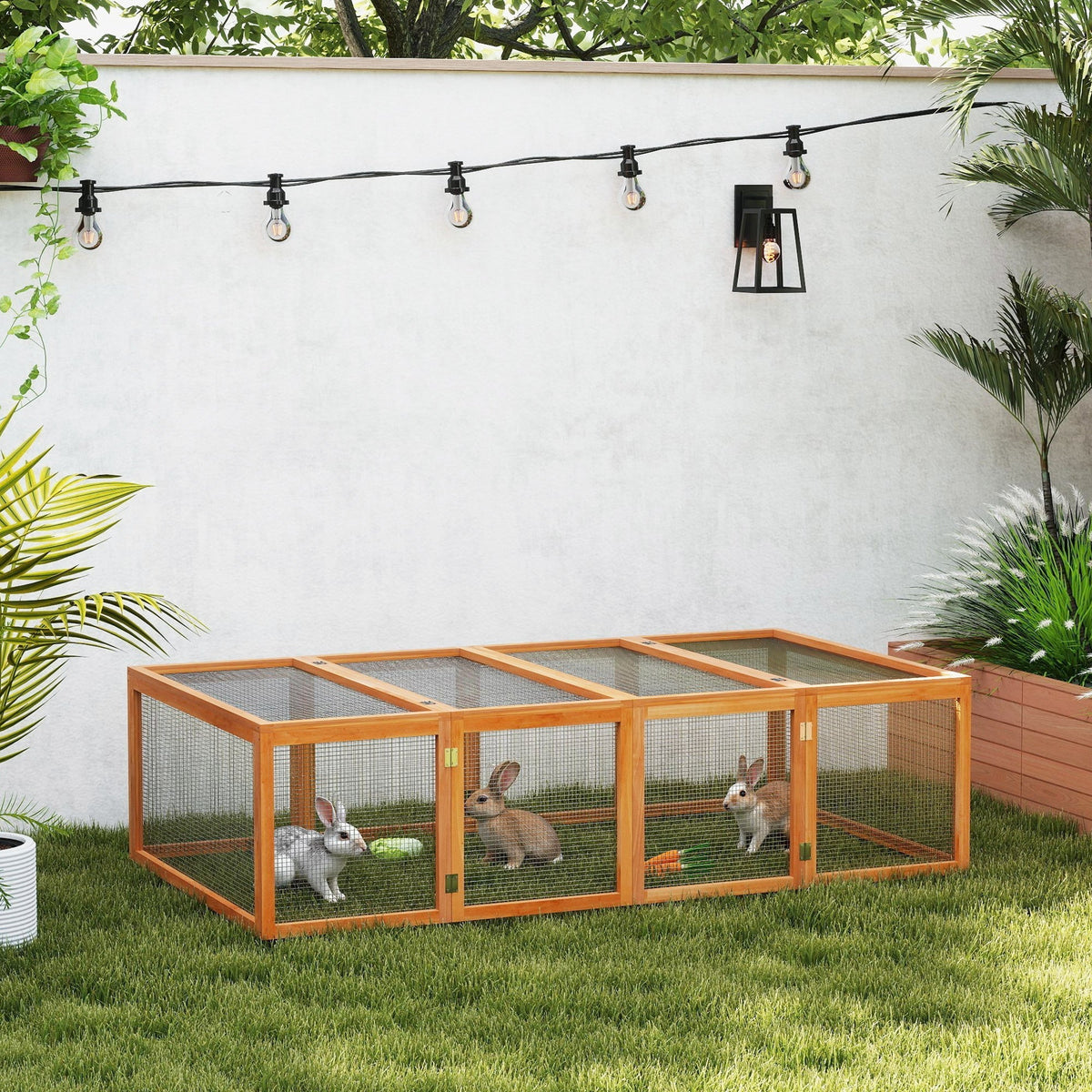 PawHut Big Hutches for Rabbits - 6ft Wooden Spacious Outdoor Rabbit Hutch for Pet Rabbits, Natural Wood