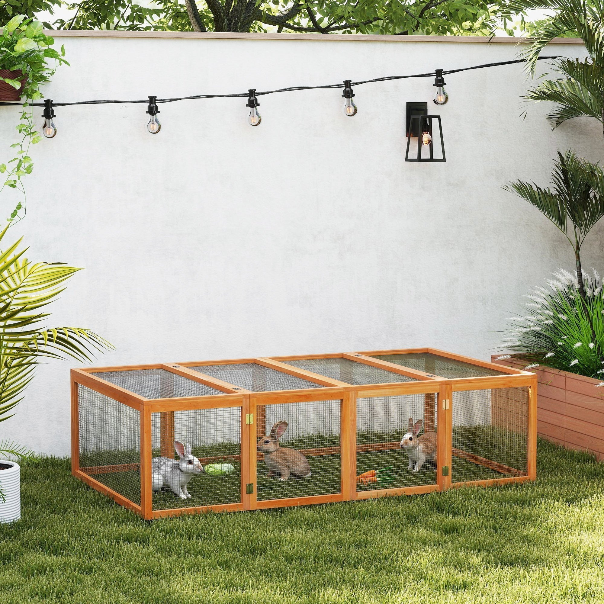 PawHut Big Hutches for Rabbits - 6ft Wooden Spacious Outdoor Rabbit Hutch for Pet Rabbits, Natural Wood