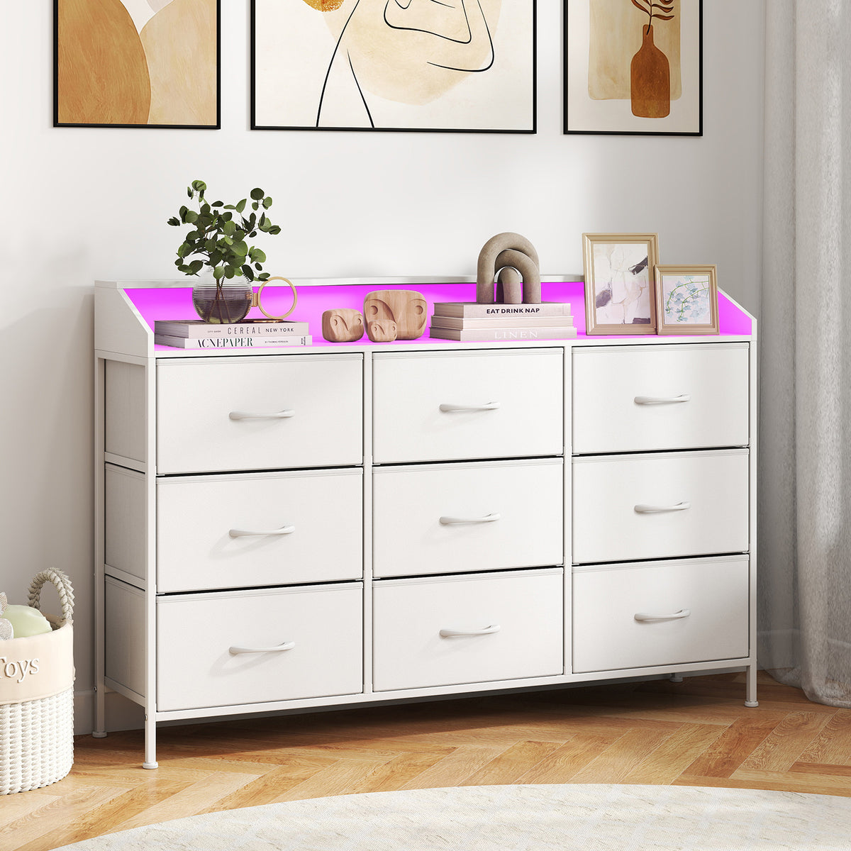 Dresser Storage Organizer with LED Lights for Bedroom-White