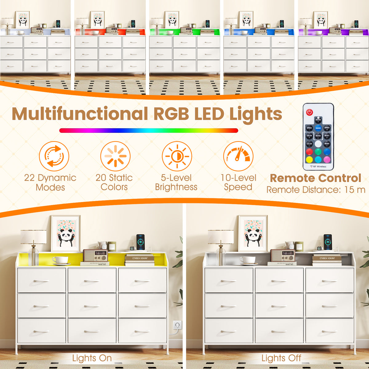 Dresser Storage Organizer with LED Lights for Bedroom-White