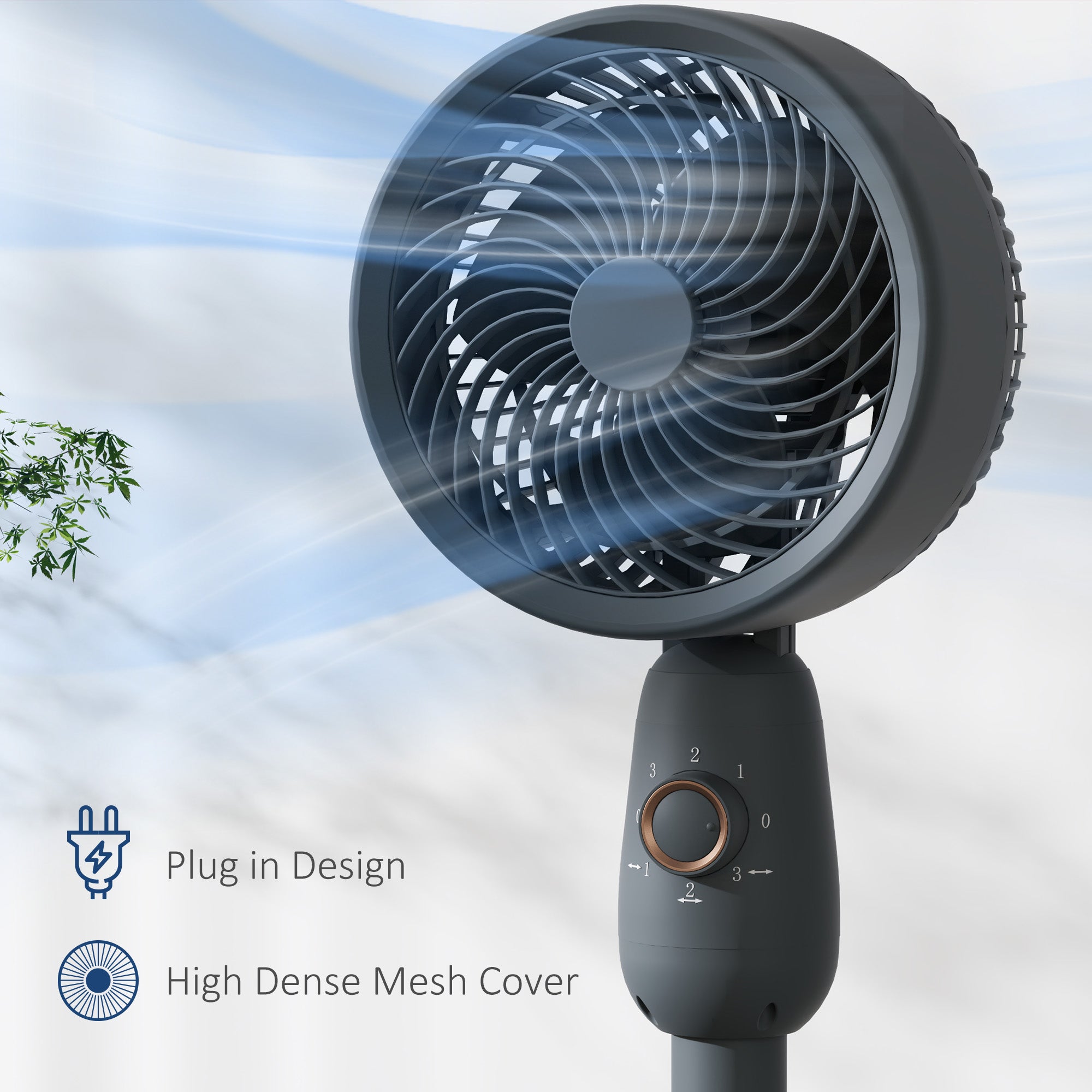 HOMCOM Pedestal Fan, Powerful Air Circulator, 12 Inch Floor Standing Fan with 3 Speed Settings, Oscillating Function for Bedroom, Home and Office, Grey