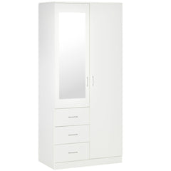 HOMCOM 2 Door 3 Drawer Mirrored Wardrobe with Hanging Rail, Modern Clothes Storage Cupboard with Mirror, Drawers and Adjustable Shelves for Bedroom, 80 x 50 x 180 cm, White