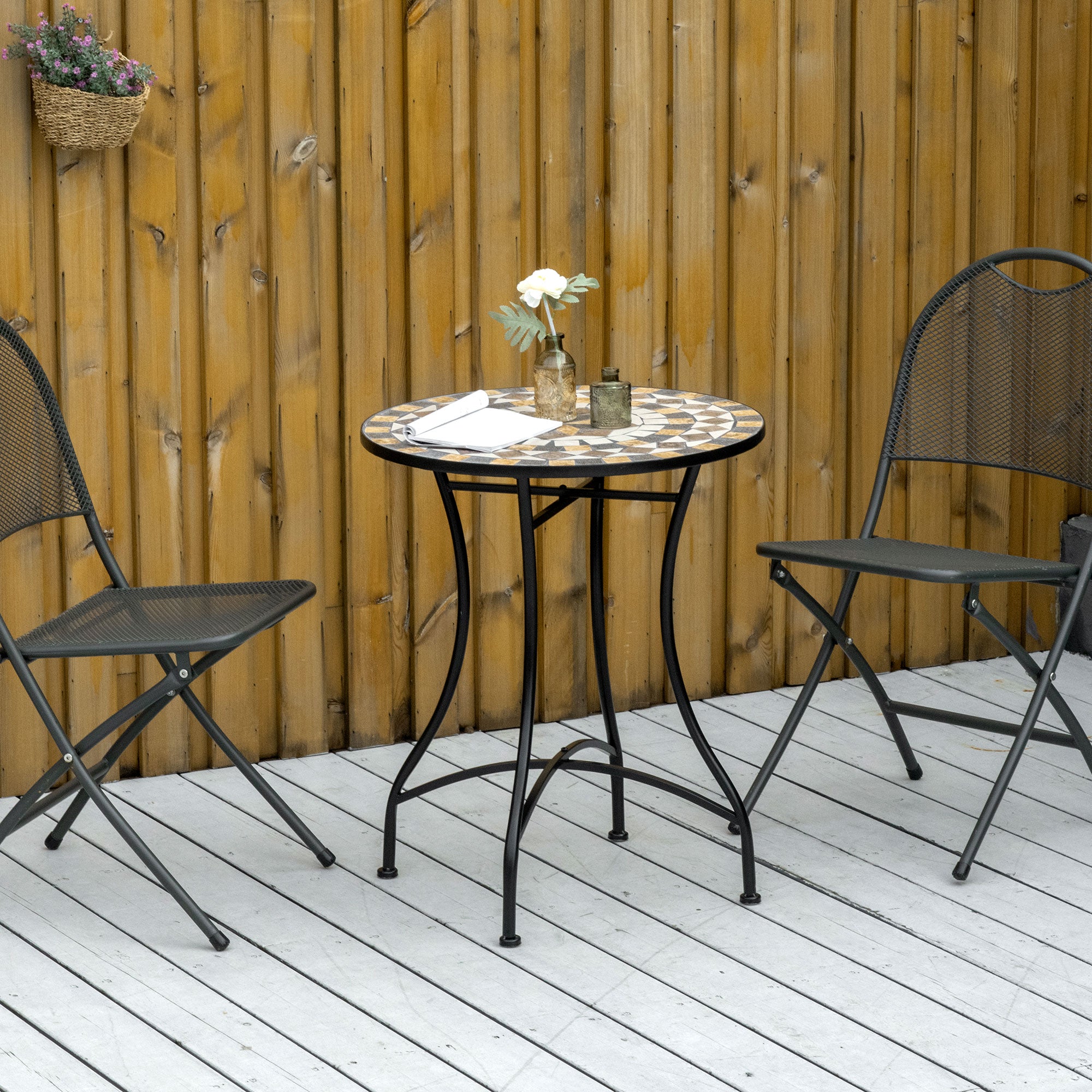 Outsunny 60cm Mosaic Outdoor Patio Table - Grey