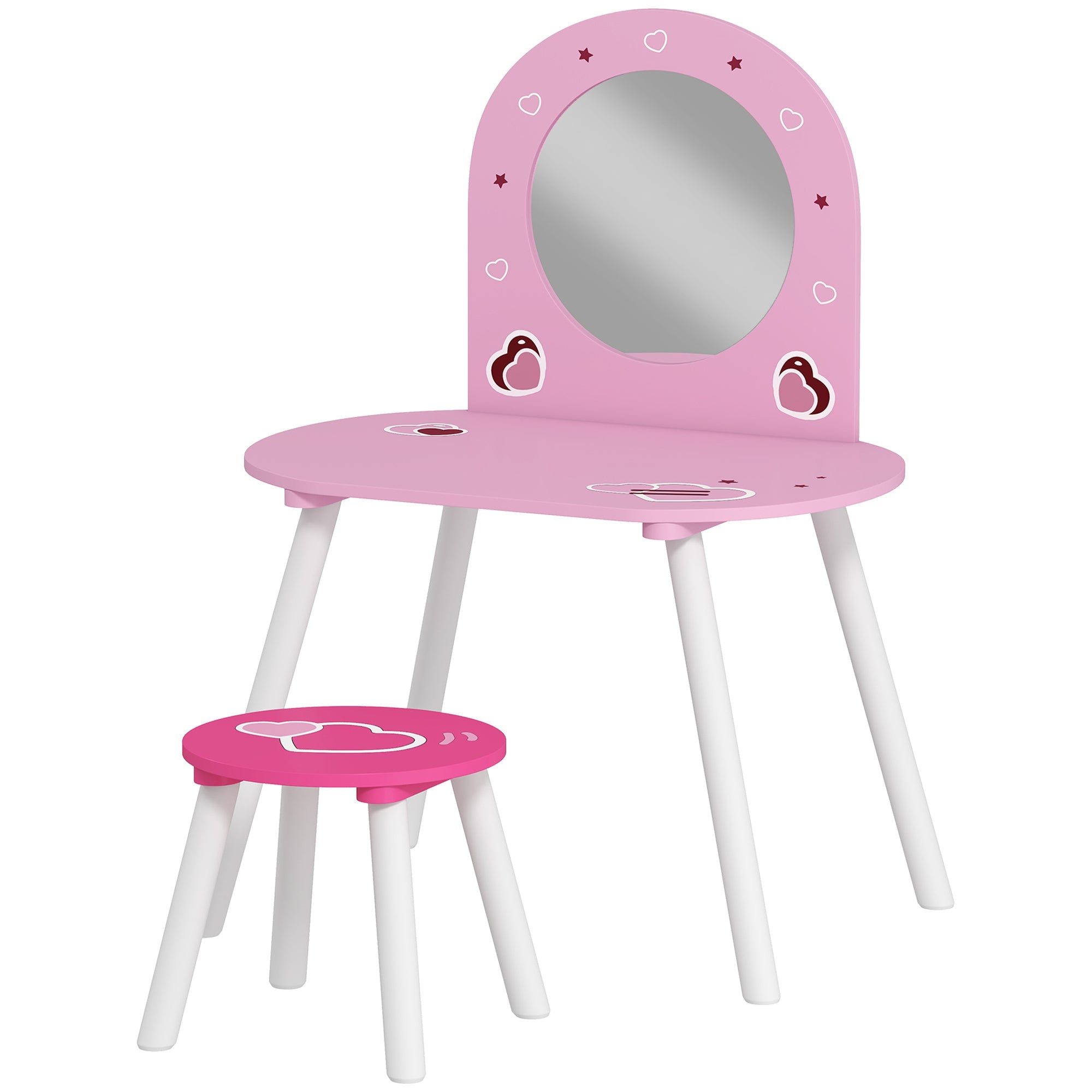 AIYAPLAY Kids Dressing Table with Mirror and Stool, Girls Vanity Set for Kids Room, Bedroom, Nursery, for Ages 3â€“6 Years, Pink