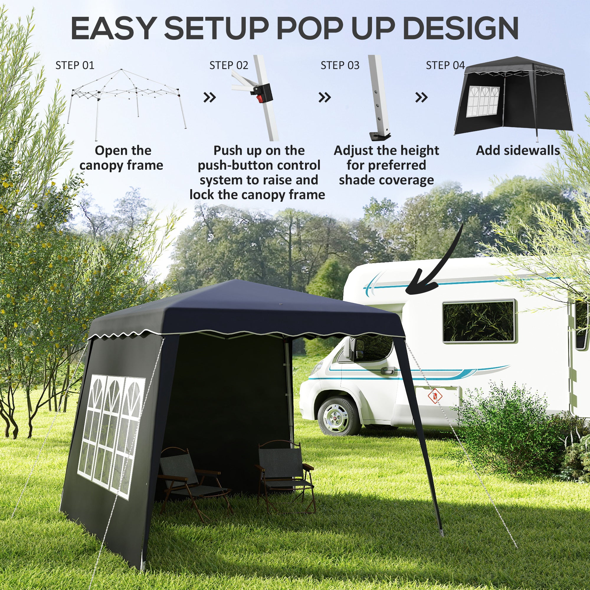 Outsunny 2.4 x 2.4m Two Wall Pop Up Gazebo - Black