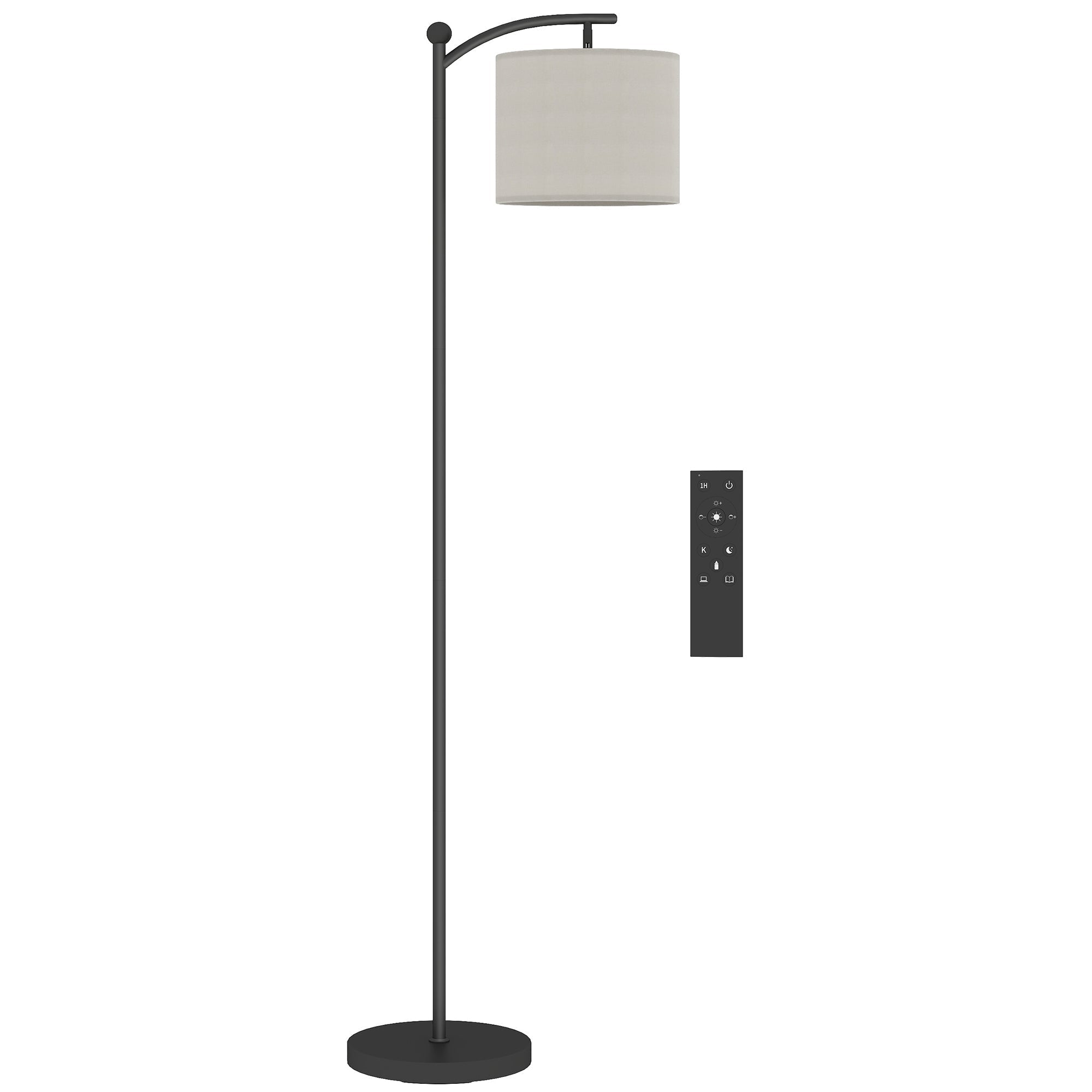 HOMCOM LED Floor Lamp, Stepless Dimmable Reading Standing Lamp with Magnetic Remote Control and 11 Colours Temperature & 11 Brightness Levels, 60 Min Timer for Living Room, Bedroom, Office, Black