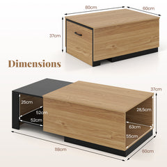 Dual-Tone Extendable Coffee Table with 2 Storage Compartments-Natural