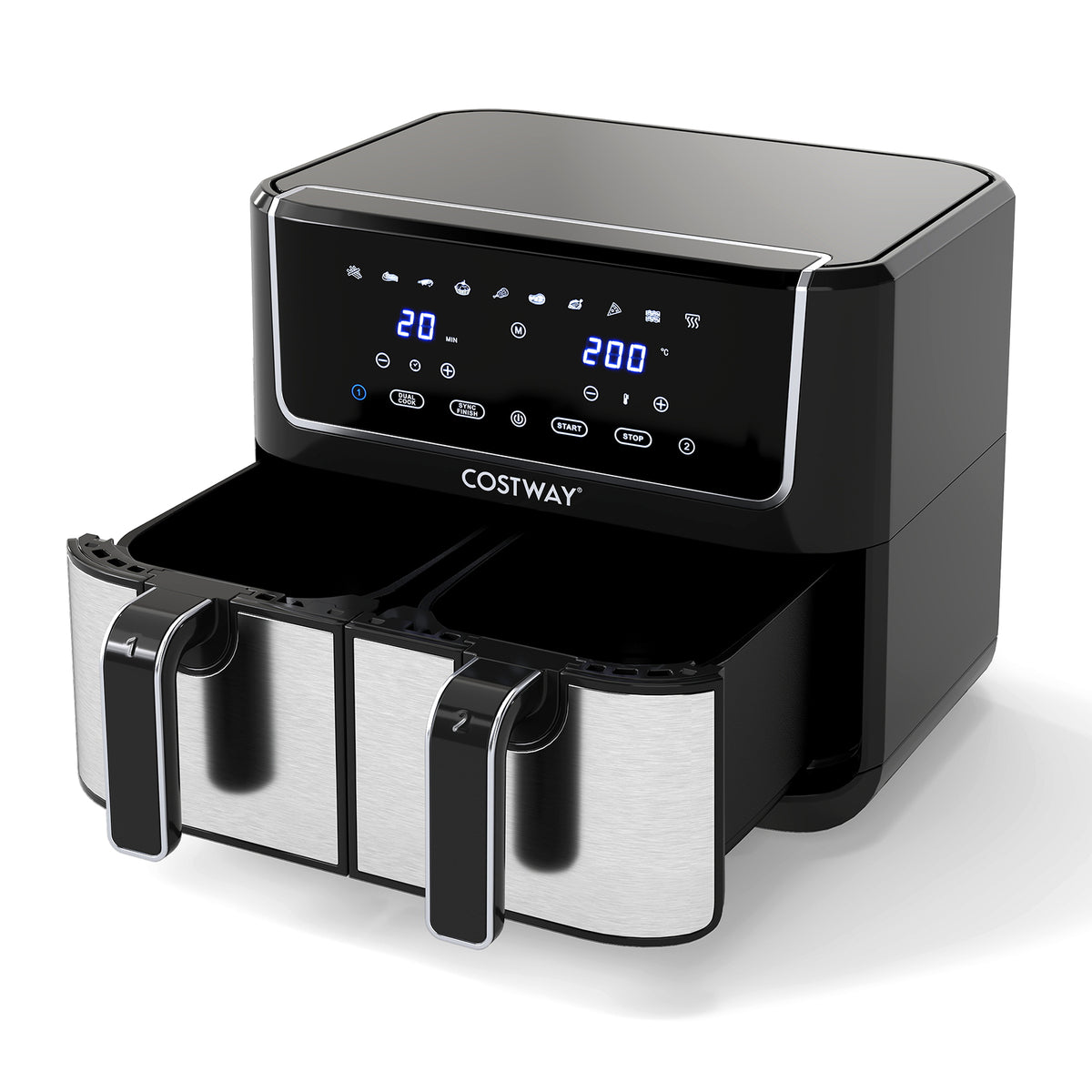 Dual-Zone Air Fryer with 10 Presets and LED Touchscreen Panel-Black