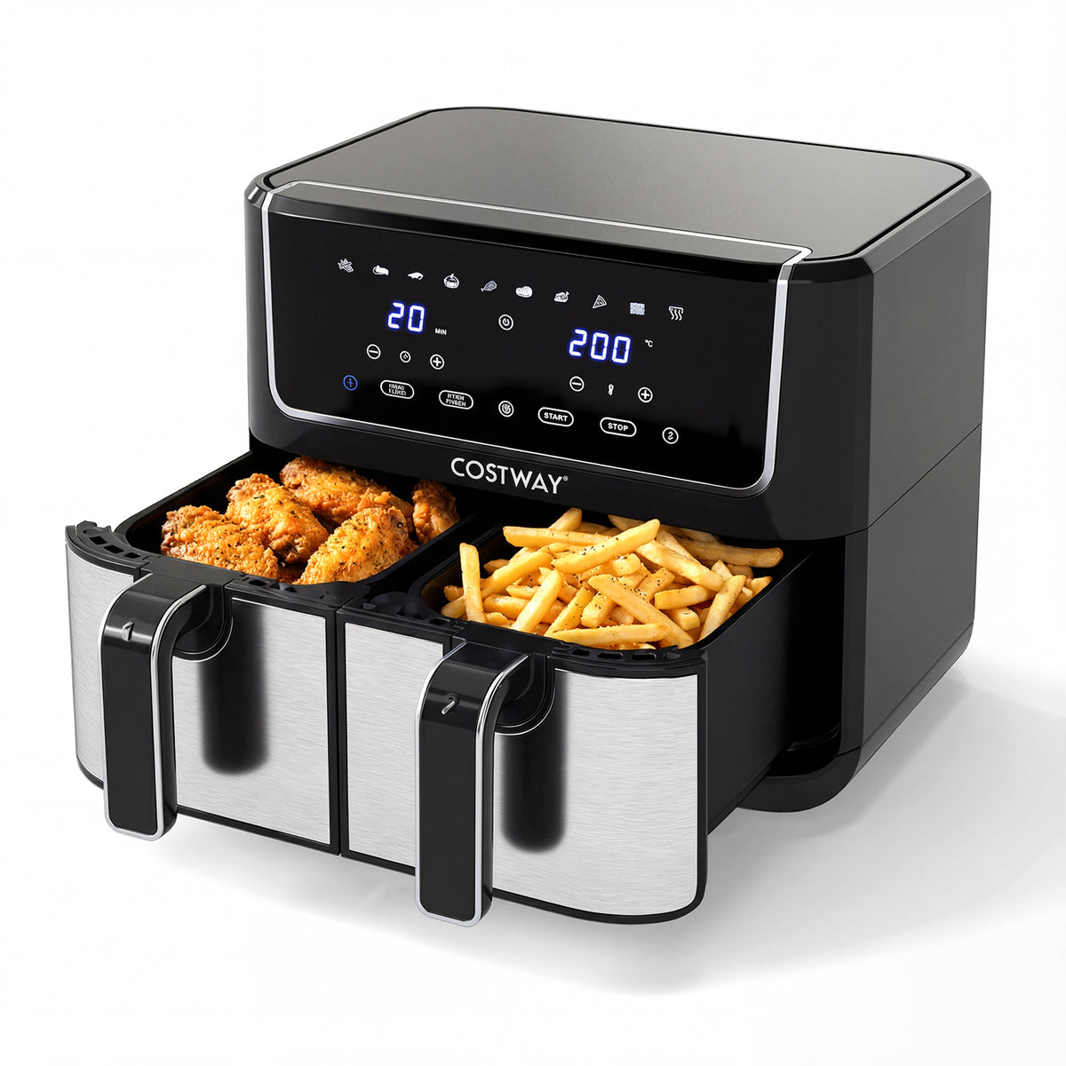 Dual-Zone Air Fryer with 10 Presets and LED Touchscreen Panel-Black