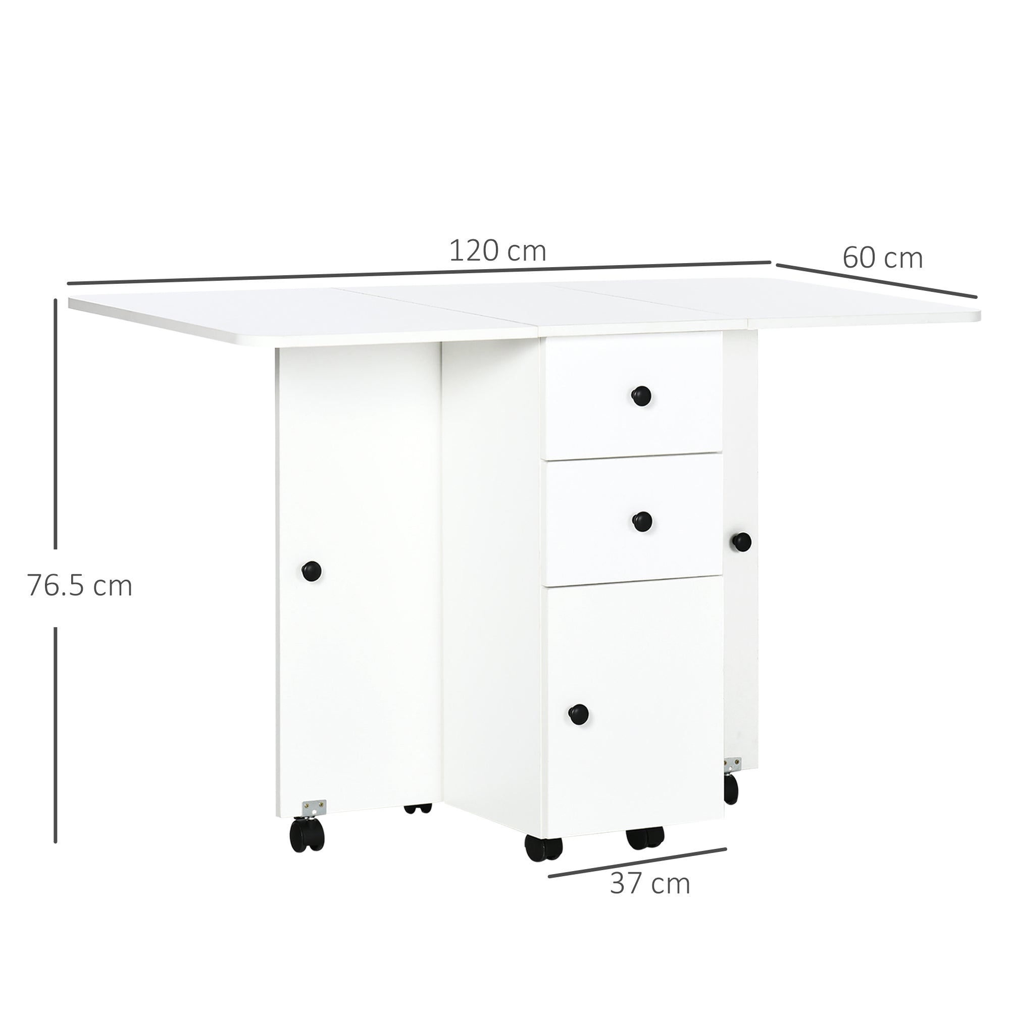 HOMCOM Multi-Storage Six-Person Drop Leaf Dining Table - White