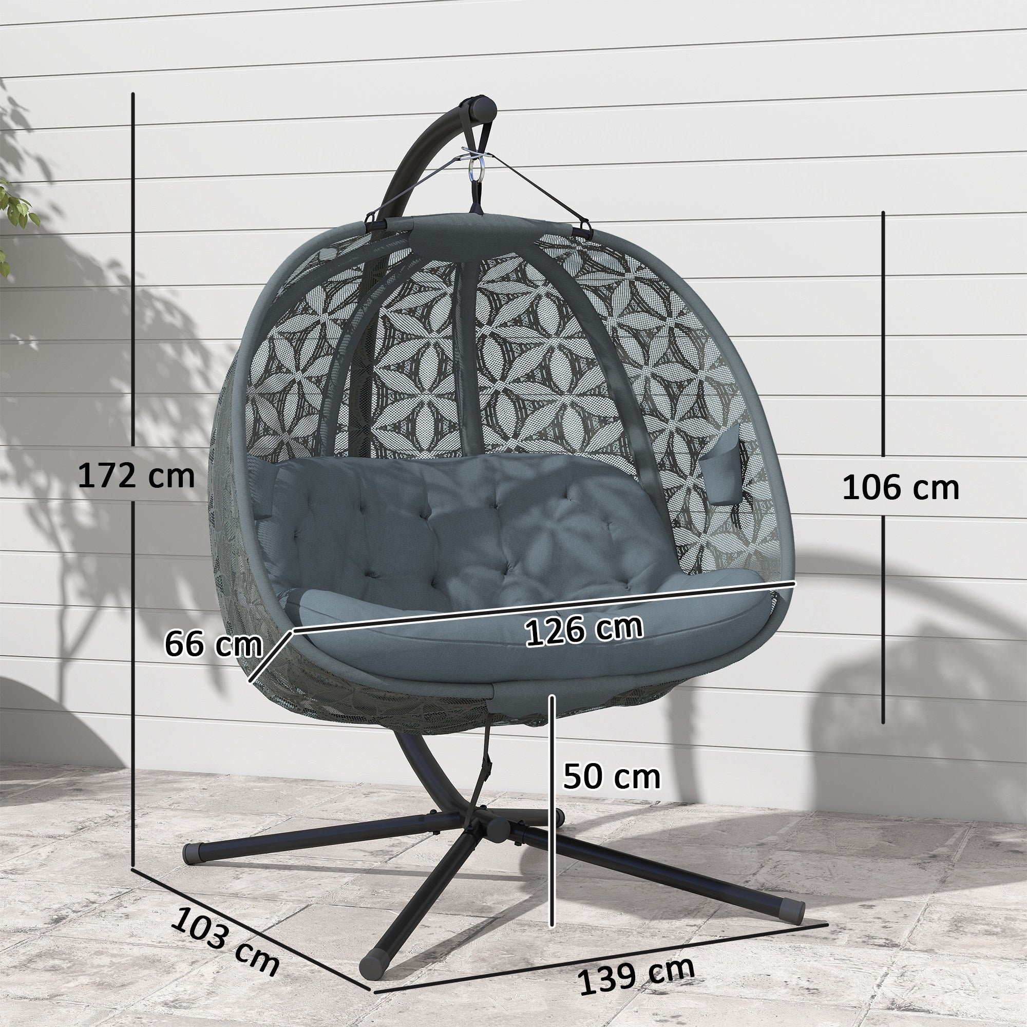 Outsunny Outdoor Double Hanging Chair with Cushion and Cup Holders, Charcoal Grey