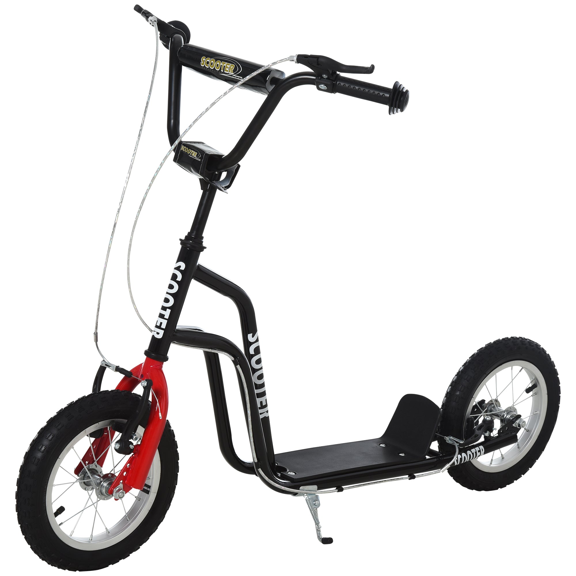 HOMCOM Teen Kick Scooter with Adjustable Handlebar, Inflatable Wheels, Two Brakes, Black