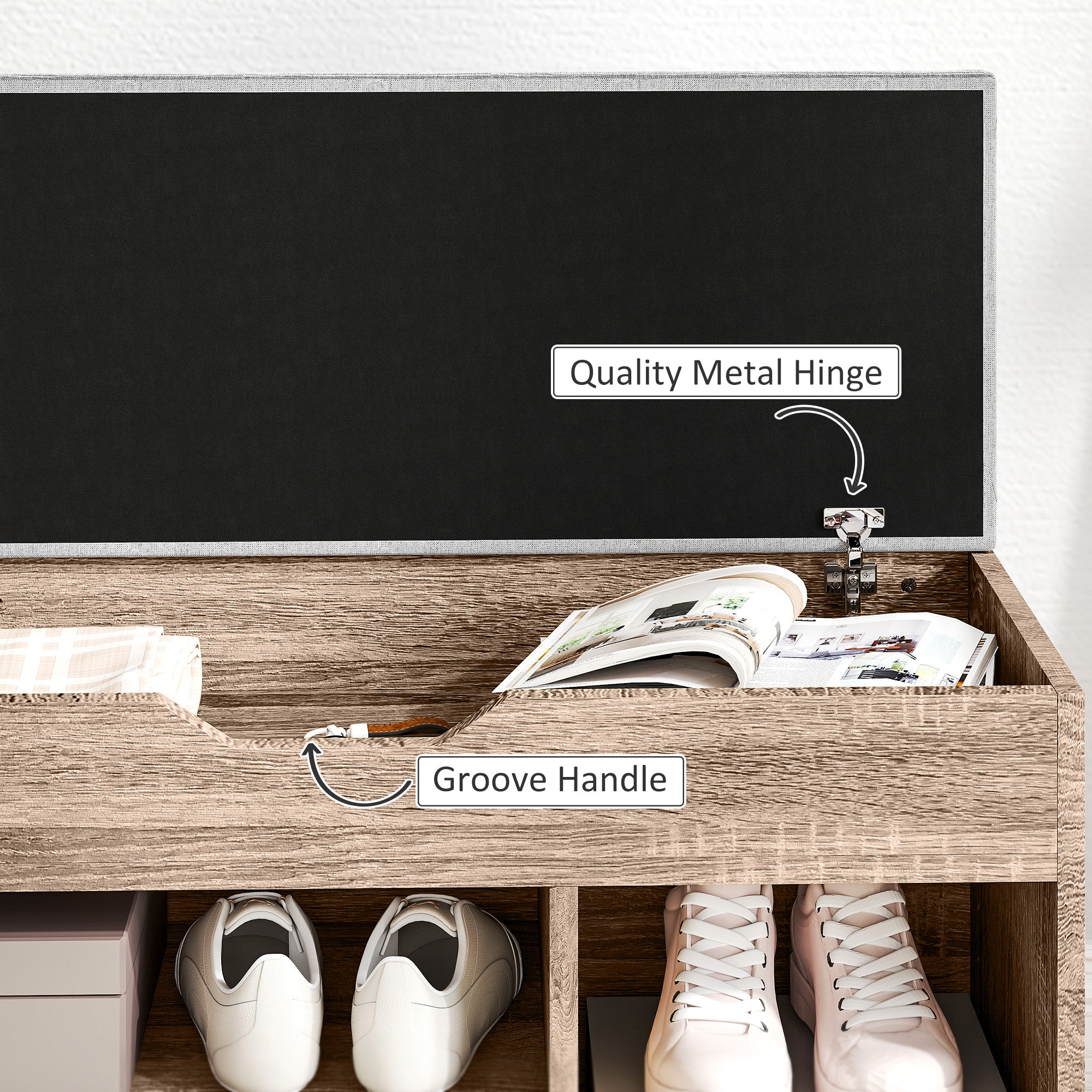 HOMCOM Shoes Cabinet Bench Hidden Storage Padded Seat Organiser Footwear Rack Hallway Grey Wood Grain