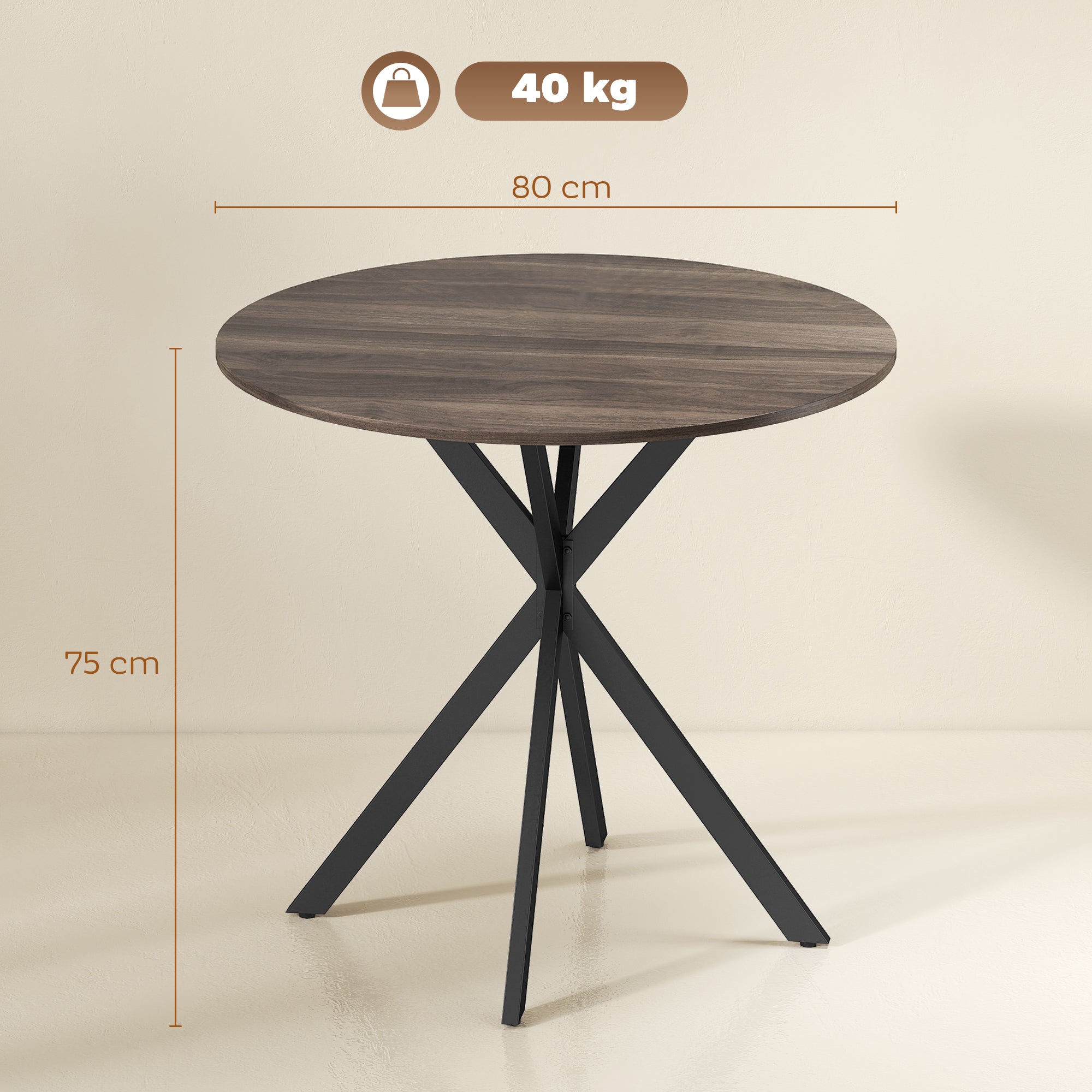 HOMCOM 80cm Industrial Round Dining Table - Brown