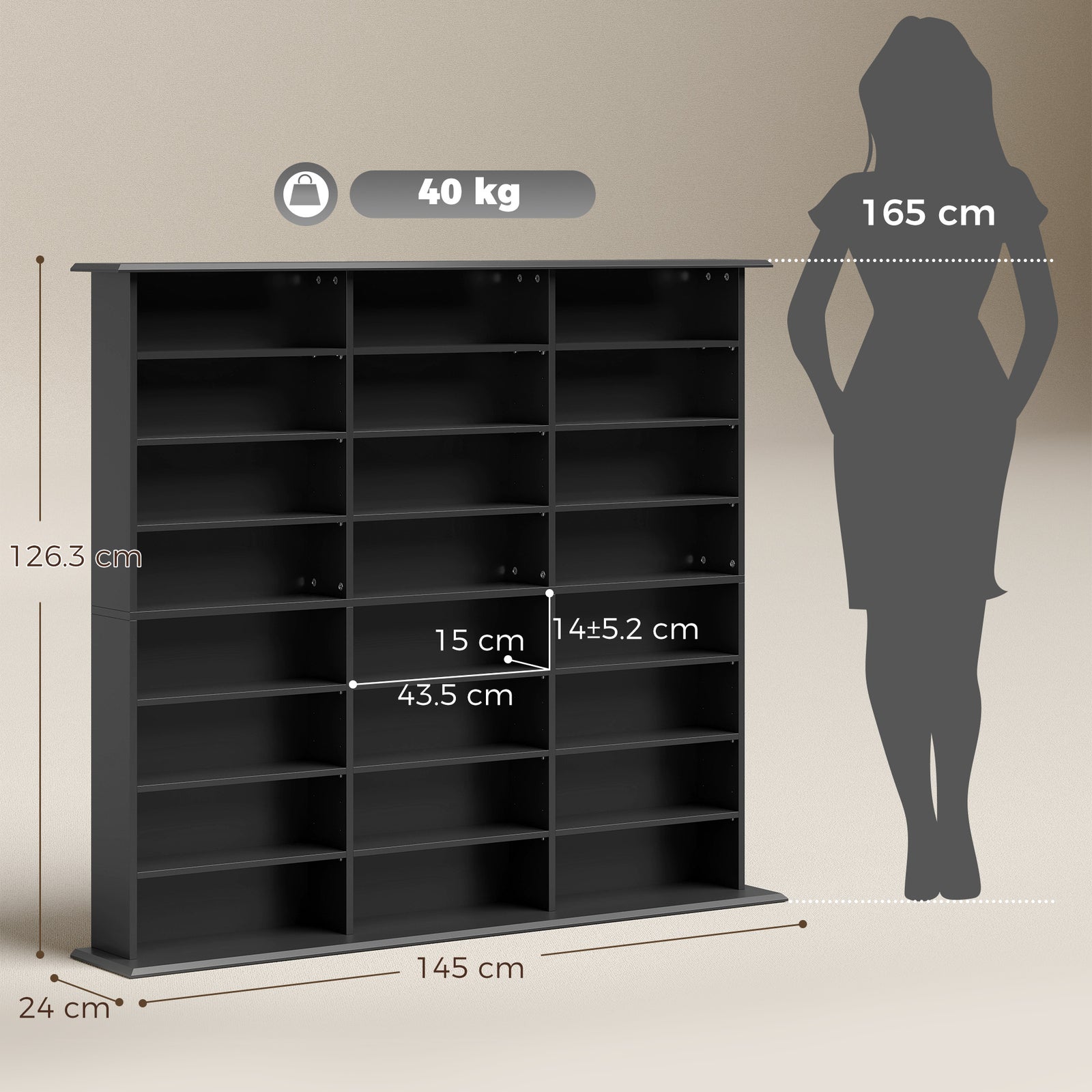 HOMCOM 1032 CD/594 DVD Storage Unit, Blu-ray Media Storage Shelf with 24 Compartments and 18 Adjustable Shelves, Black