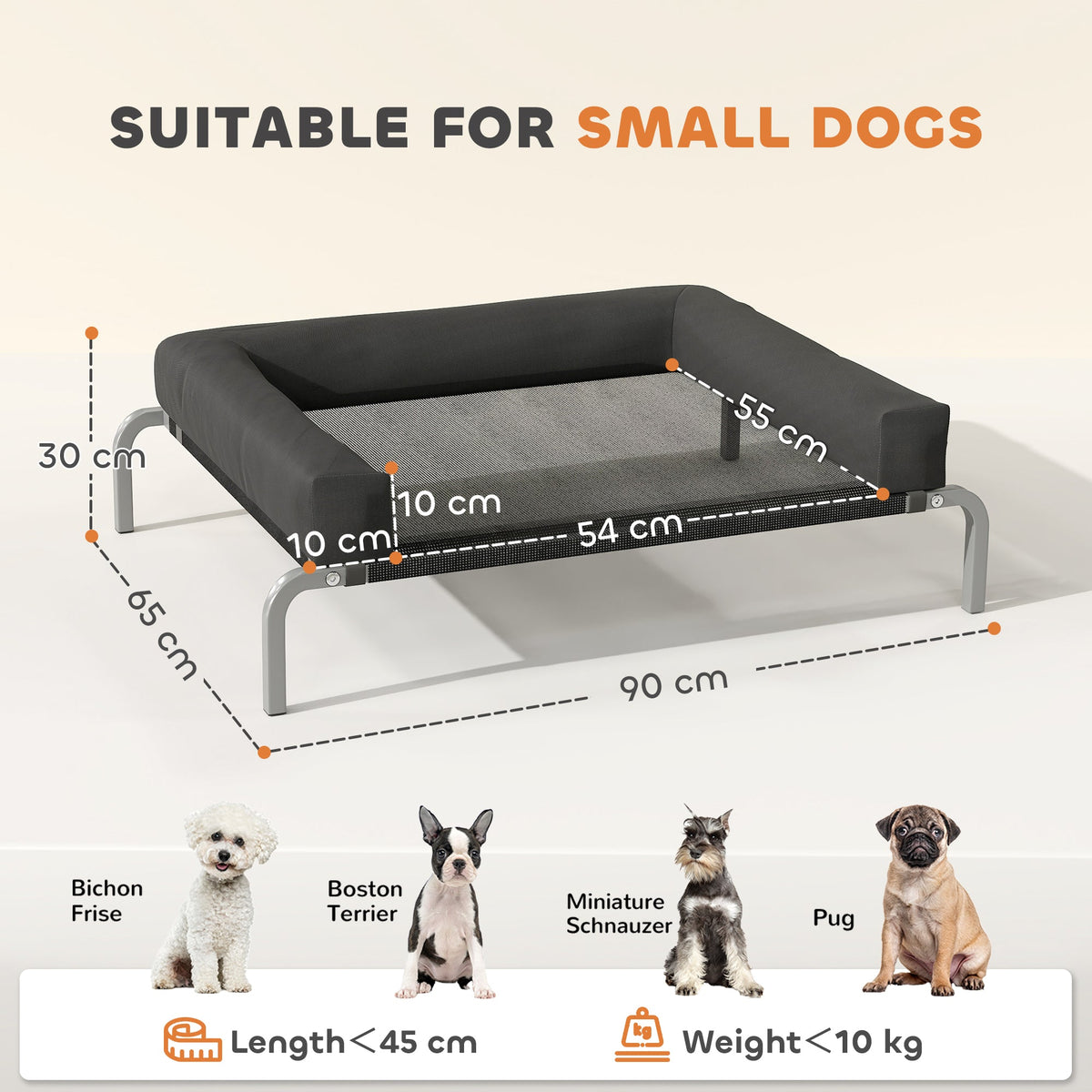 PawHut Elevated Dog Bed with Removable Bolsters, Raised Dog Bed for Small Breeds, Portable Indoor & Outdoor Pet Cots, Black