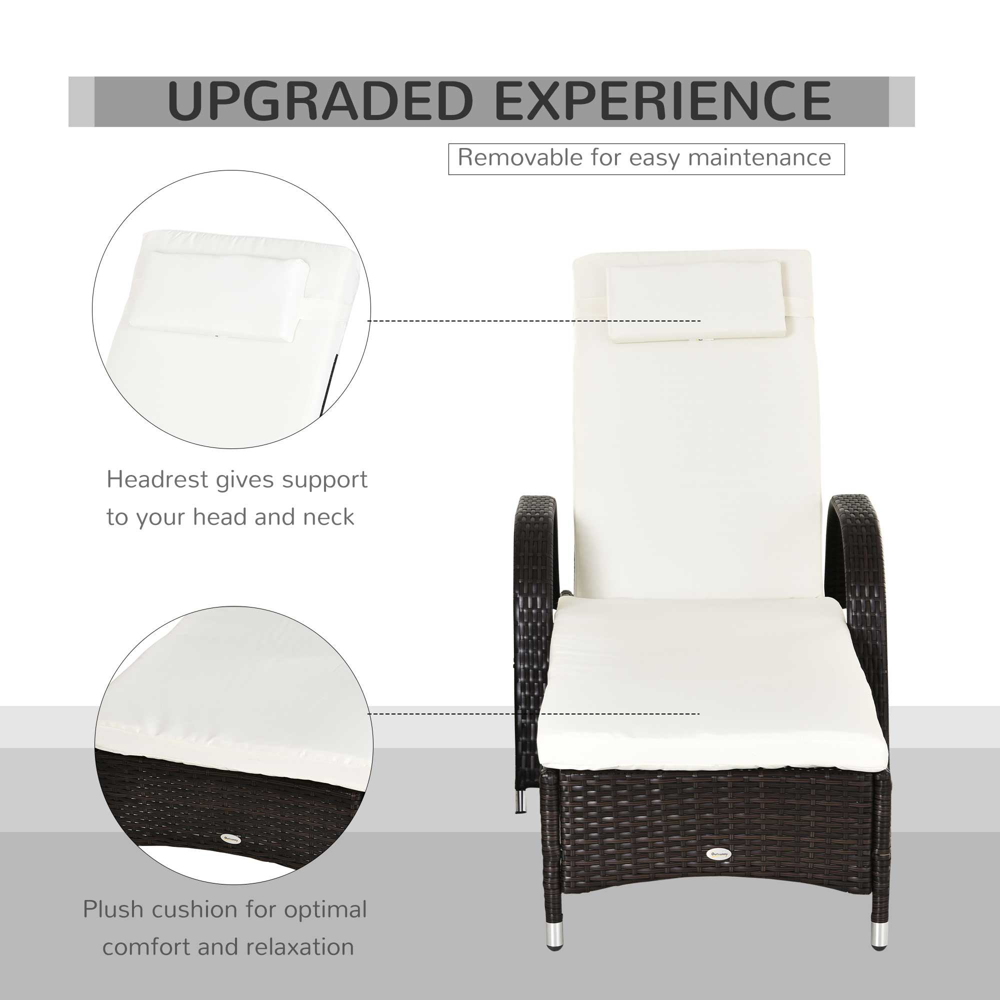 Outsunny 2PC Rattan Sun Lounger Recliner Bed Reclining Chair Patio Garden Outdoor Wicker Weave Adjustable Headrest with Fire Retardant Cushion √¢‚Ç¨‚Äú Brown