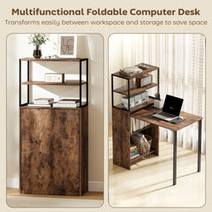 HOMCOM Folding Shelf and Work Table - Brown/Black