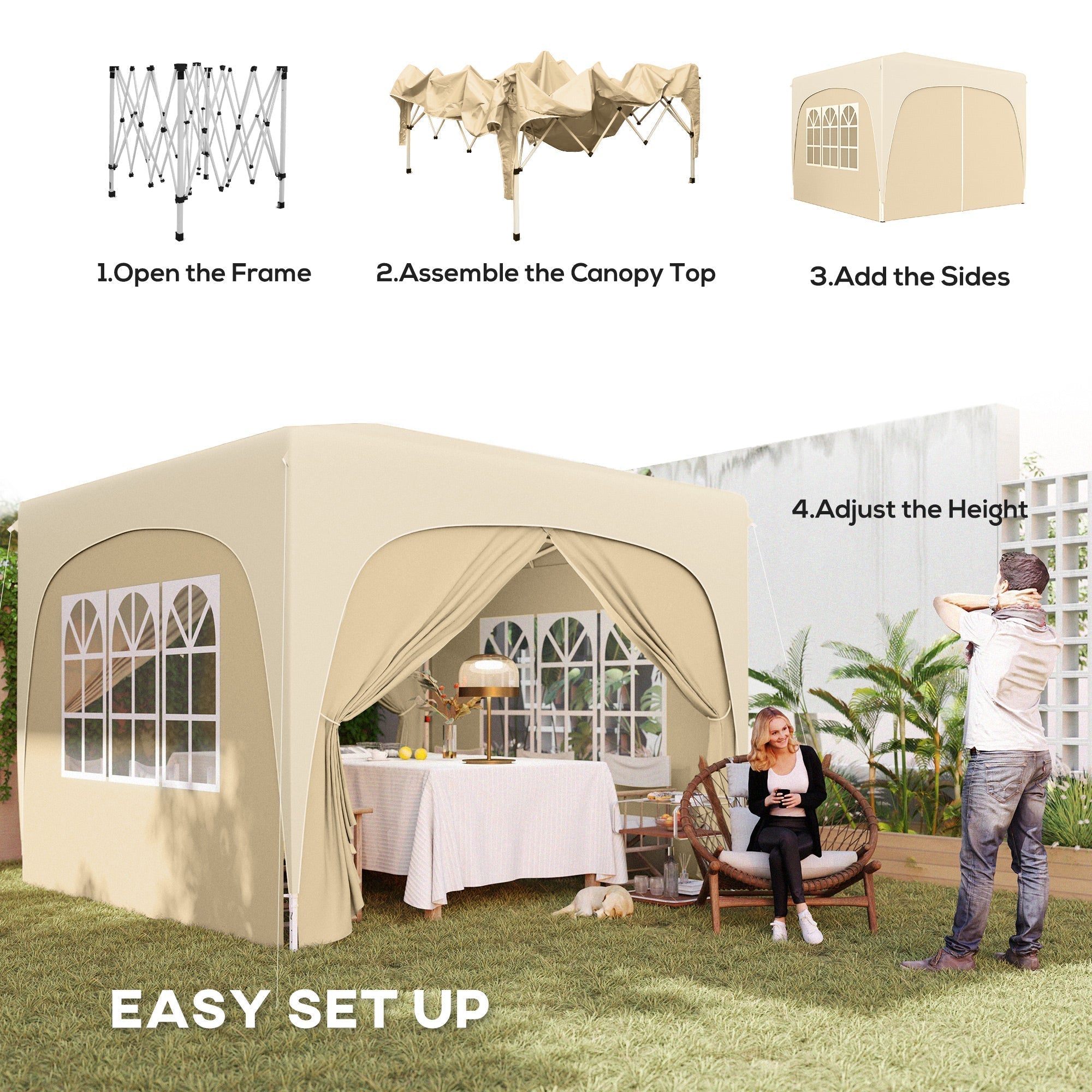 Outsunny 3 x 3m Pop-Up Gazebo Shelter, with Accessories - Sand