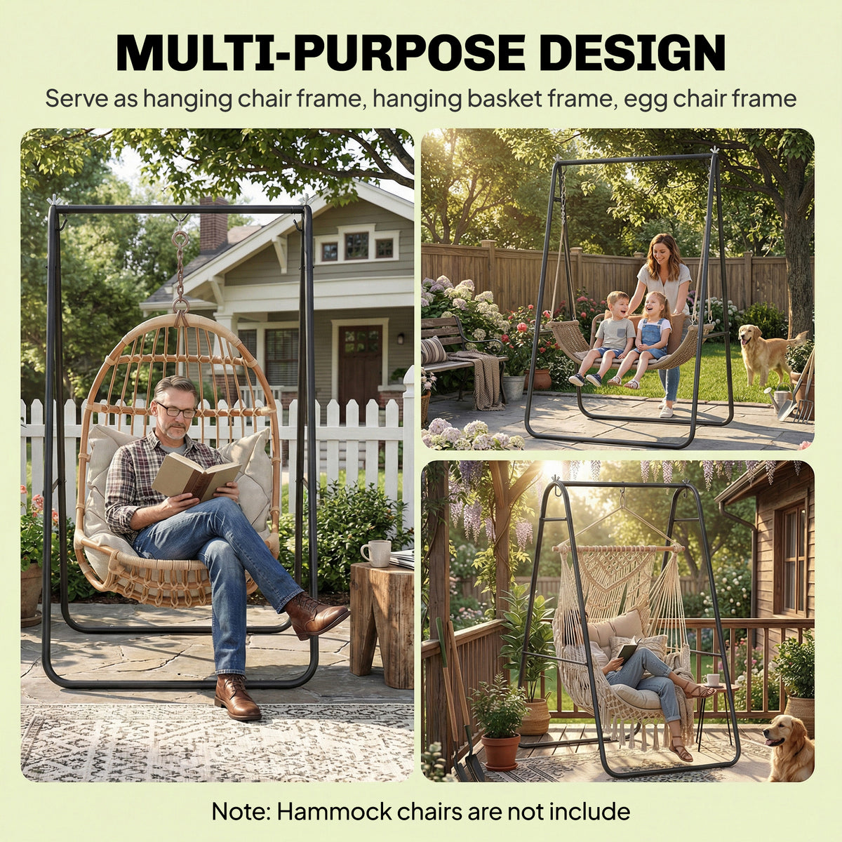 Outsunny Hammock Chair Stand Only 150KG Load Capacity for Indoor Outdoor, Black