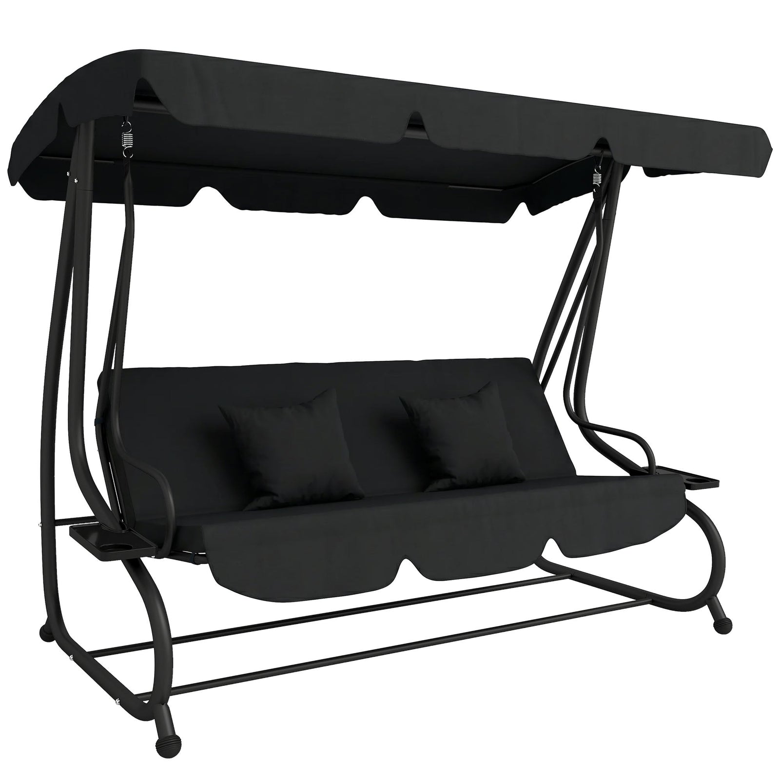 Outsunny Three-Person garden Swing Chair, with Adjustable Canopy - Black