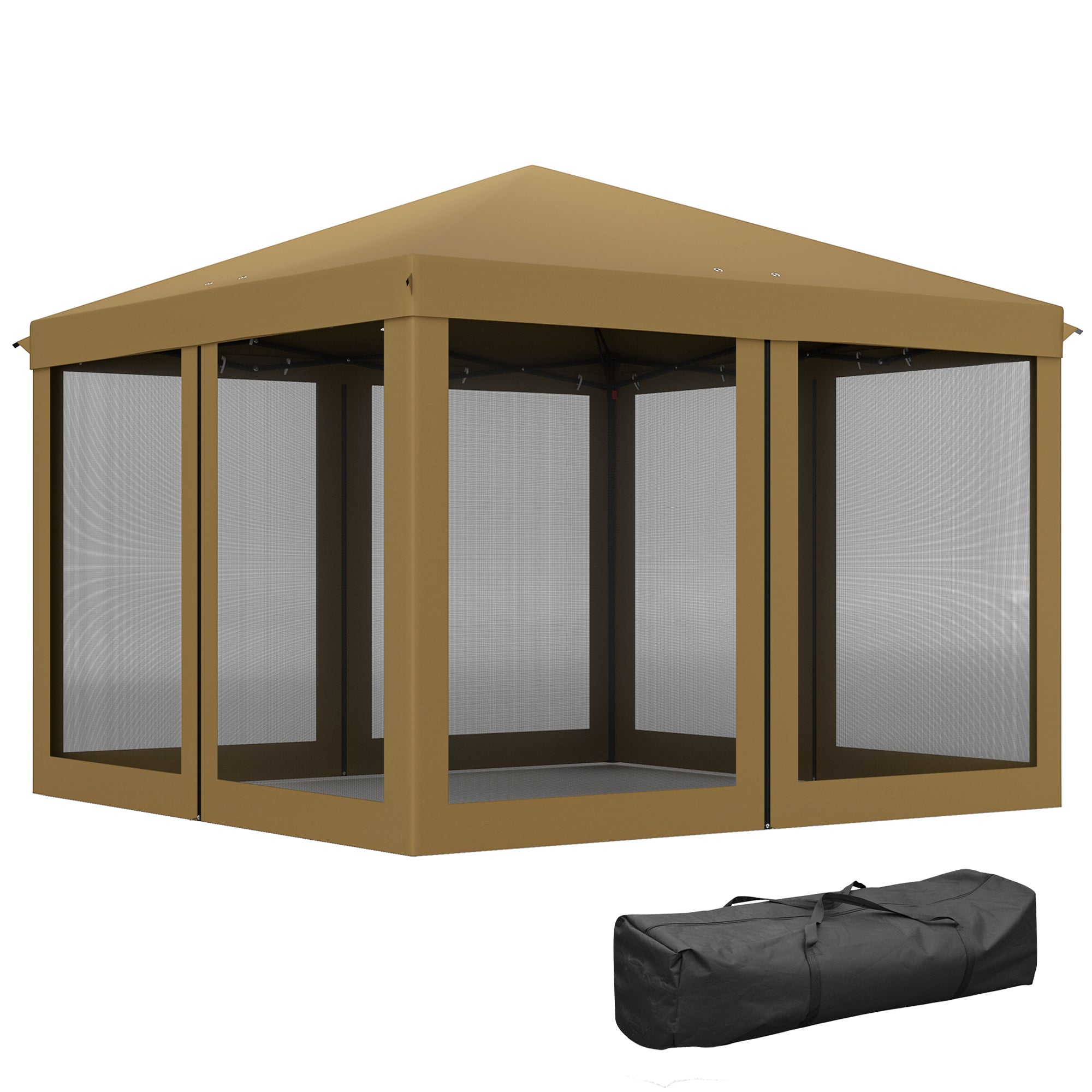 Outsunny 3 x 3√Ç m Pop Up Gazebo, 420D Garden Tent Canopy with Removable Mesh Sidewall Netting, Carry Bag for Garden Patio Outdoor, Khaki