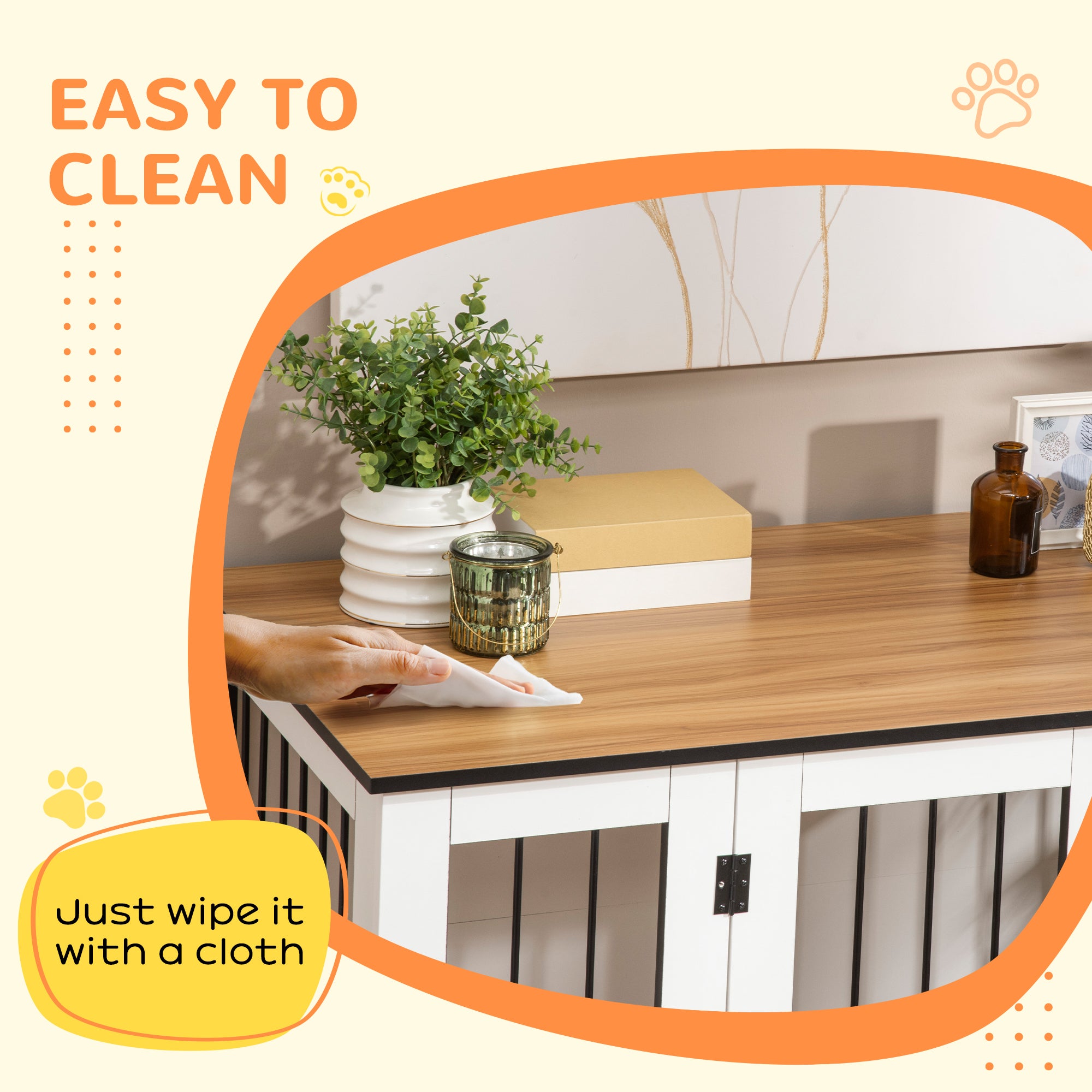 PawHut Dog Crate Furniture, Dog Cage End Table, with Wheels, for Large Dogs, 106 x 60 x 82 cm - White