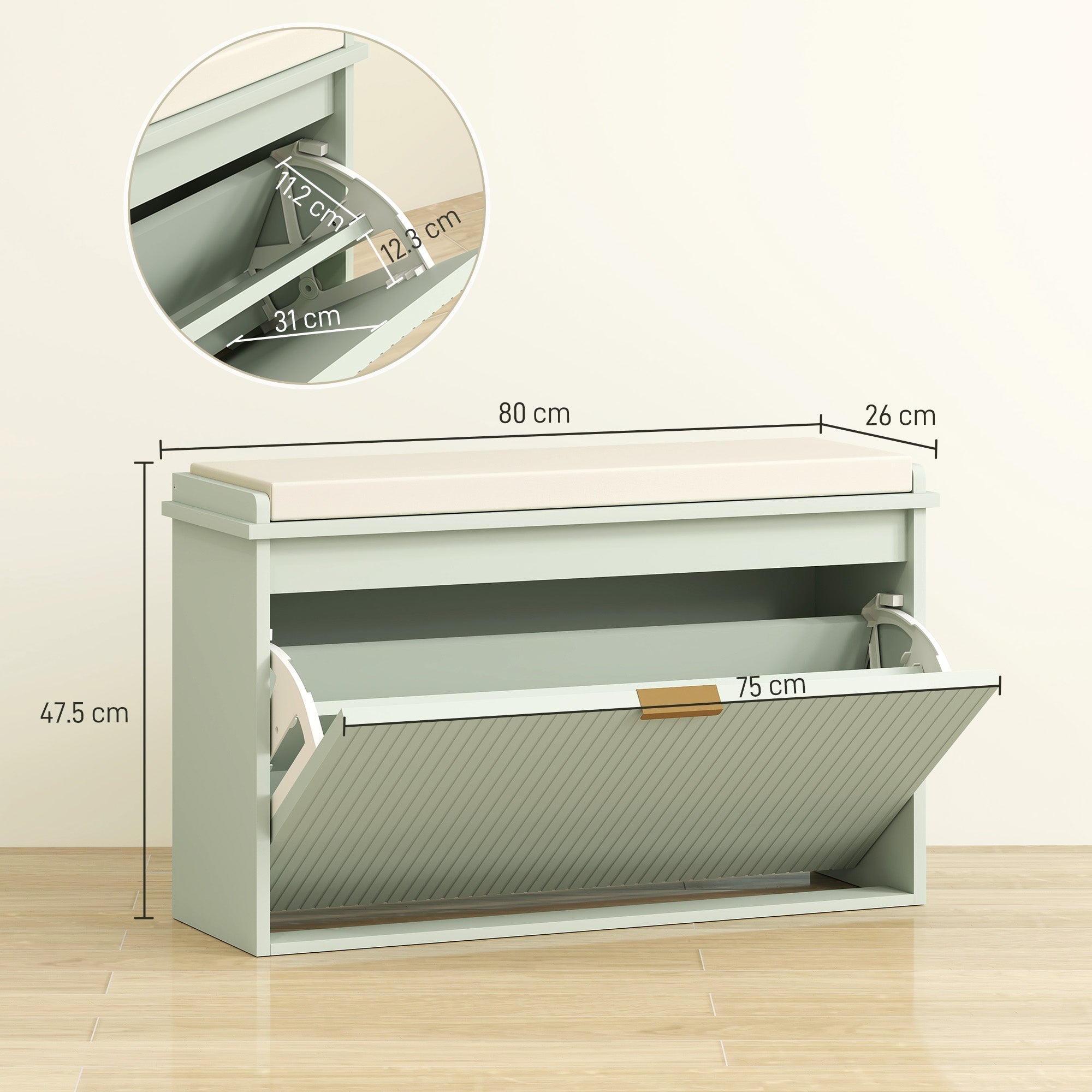 HOMCOM Elegant Eight Shoe Bench, with Top Seat - Green