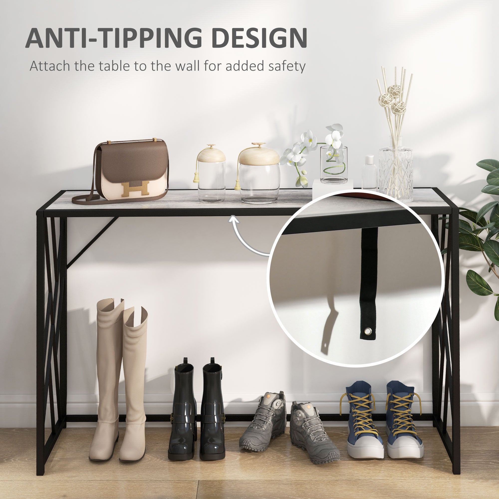 HOMCOM Console Table, Industrial Sofa Table with Metal Frame for Living Room, Hallway, 120√Ç cm, Grey