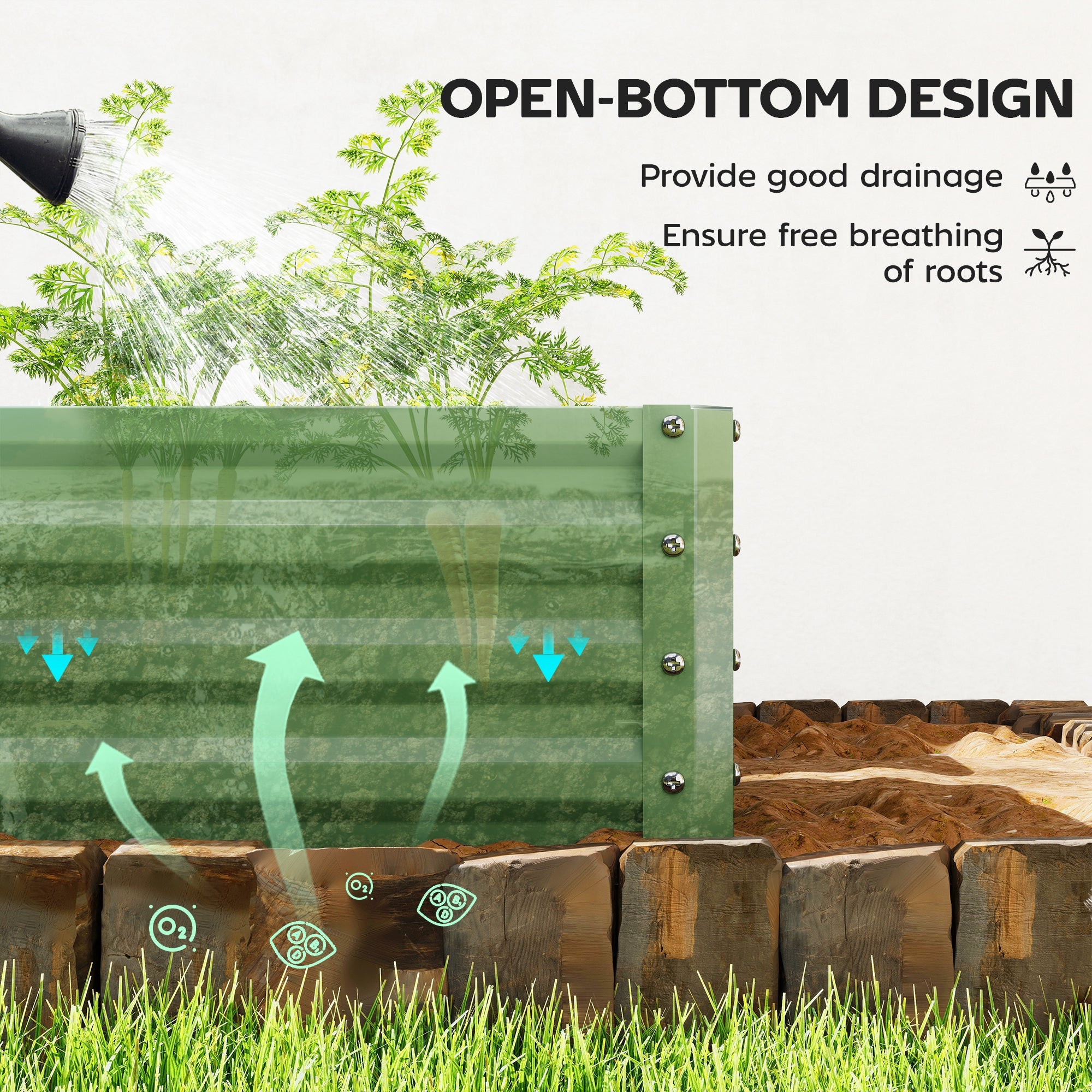 Outsunny Set of Two 110 x 50cm Steel Planter Boxes -  Light Green