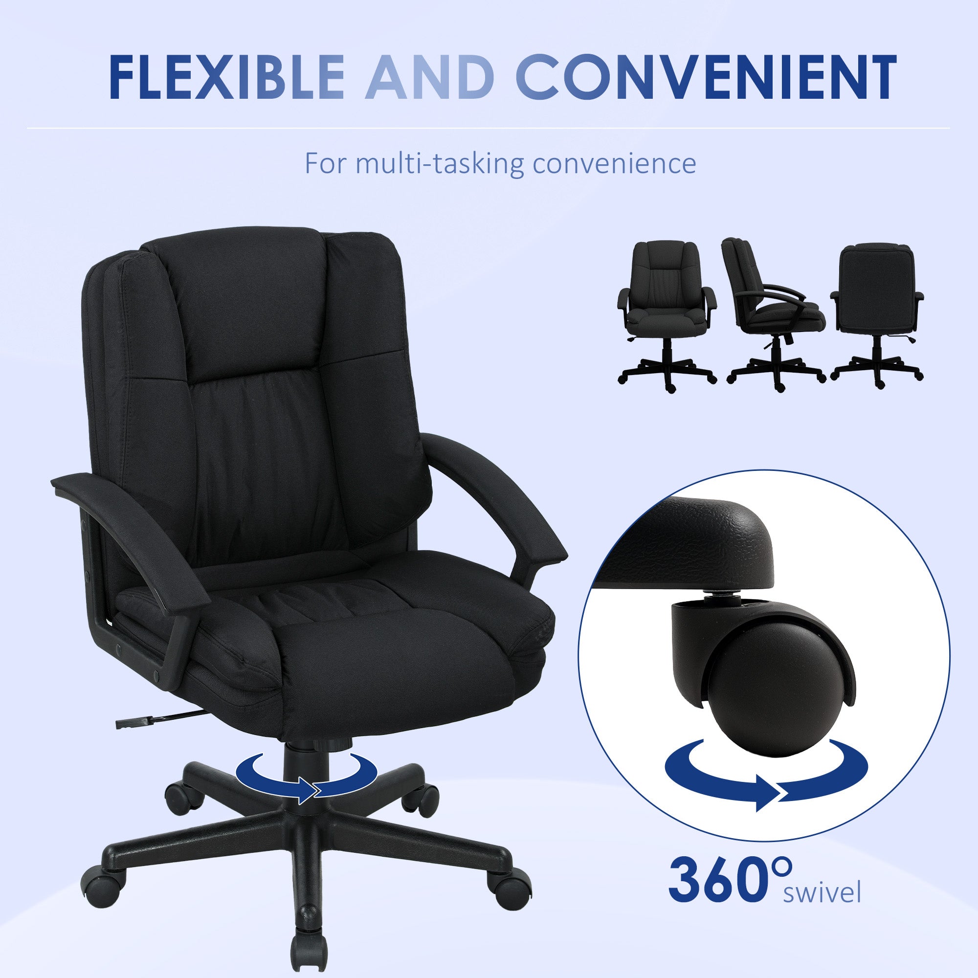 HOMCOM Linen-Look Padded Office Chair - Black