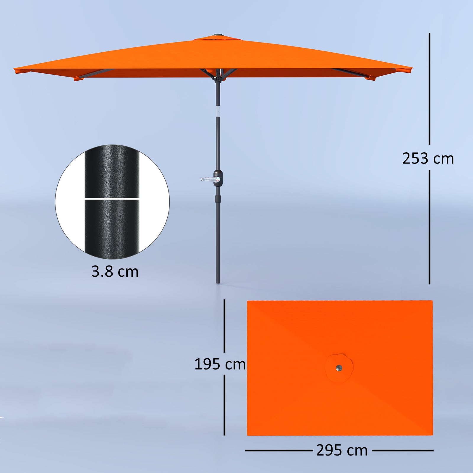Outsunny 3x2m Garden Parasol Umbrella with Aluminium Pole, Tilt and Crank, Rectangular Outdoor Table Parasol Sun Shade for Patio, Orange